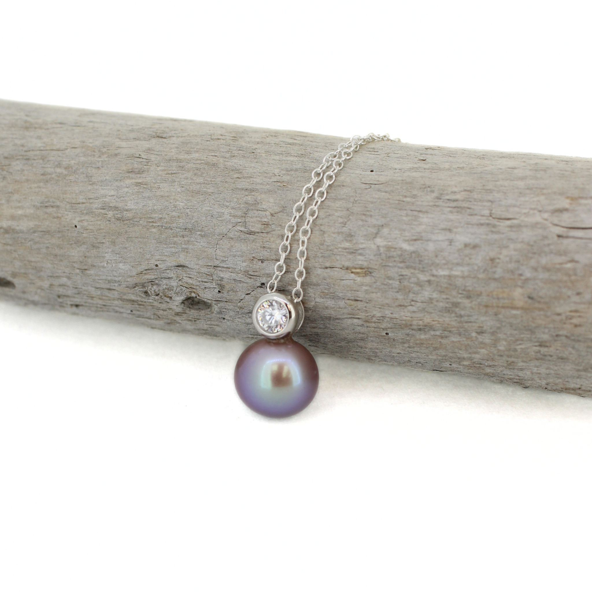 Sterling Edison Pearl Necklace w/ Bezel Set CZ