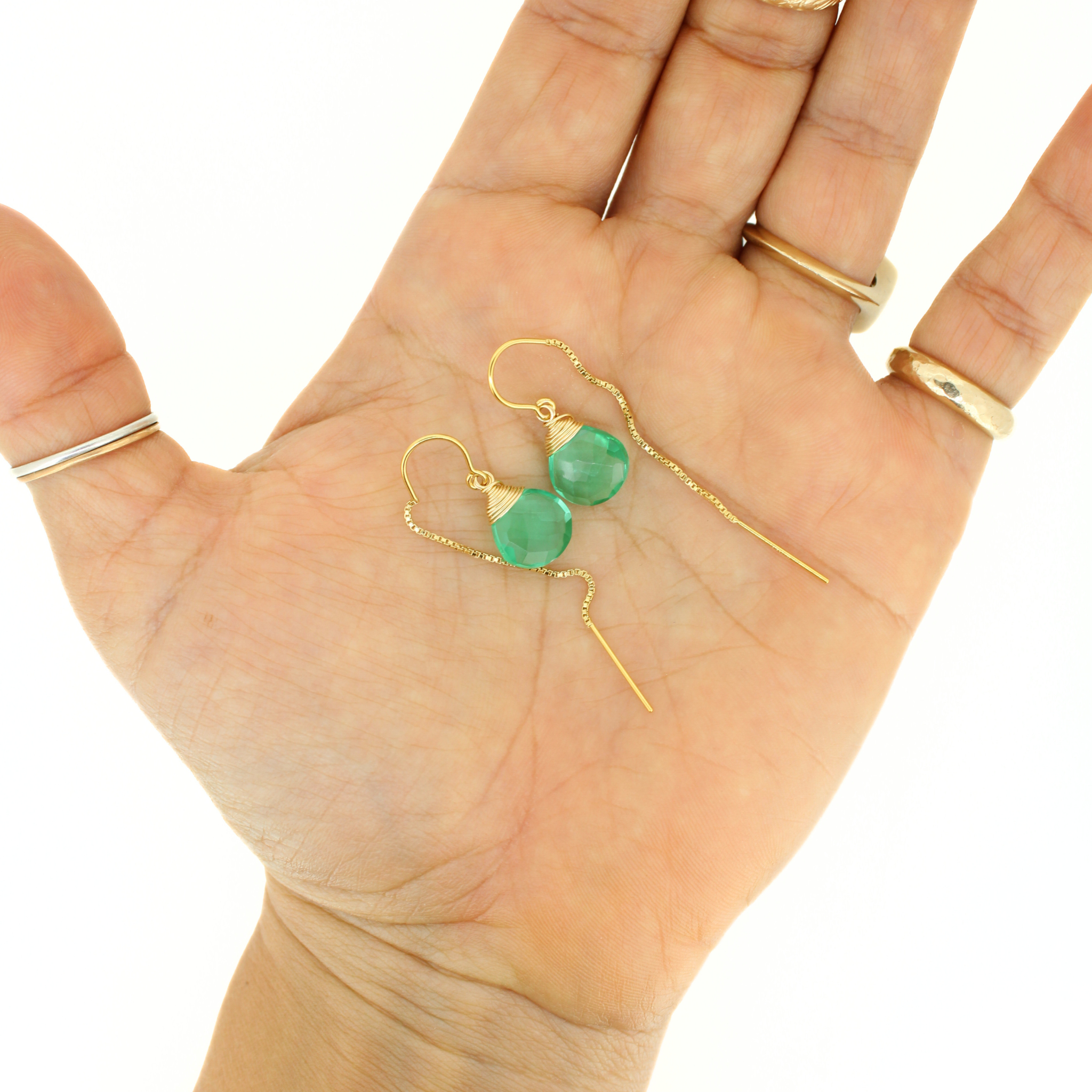 Gold Green Quartz Threader Earrings