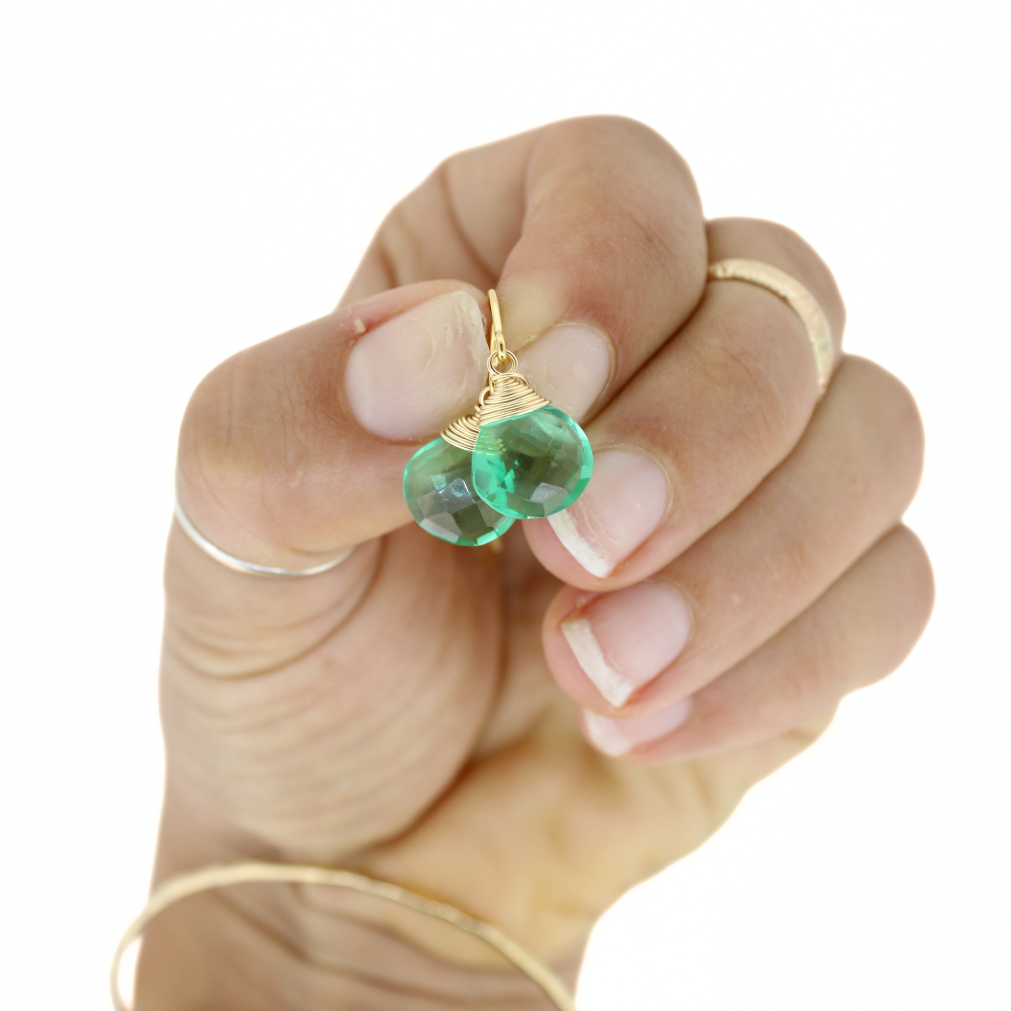Gold Green Quartz Threader Earrings