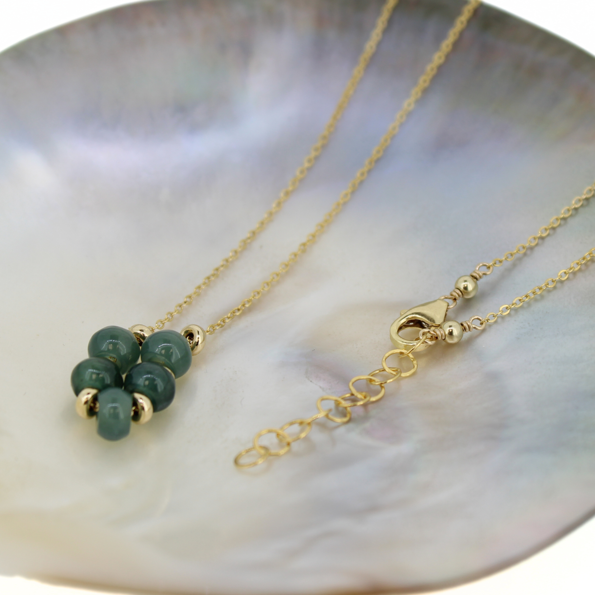 Gold Fill Mini Blue/Green Jade Floating Necklace