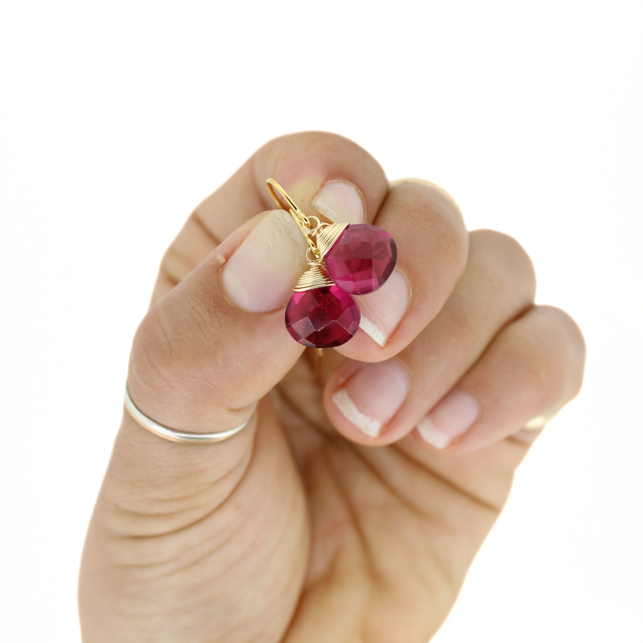 Gold Pink Quartz Threader Earrings