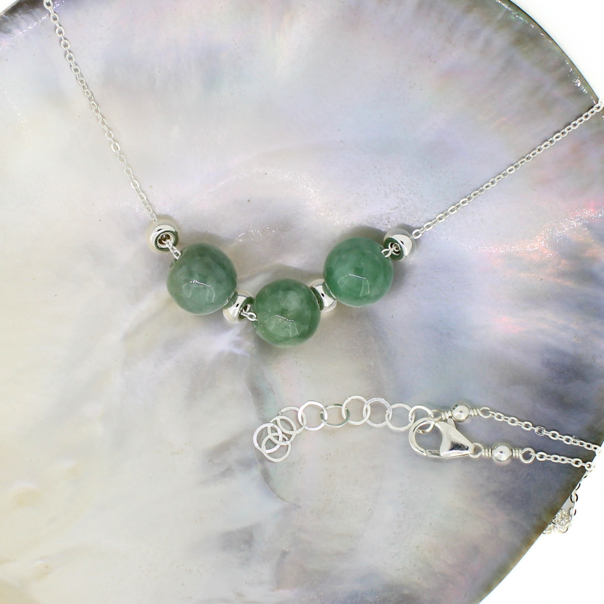 Sterling Silver 3 Jade Floating Necklace