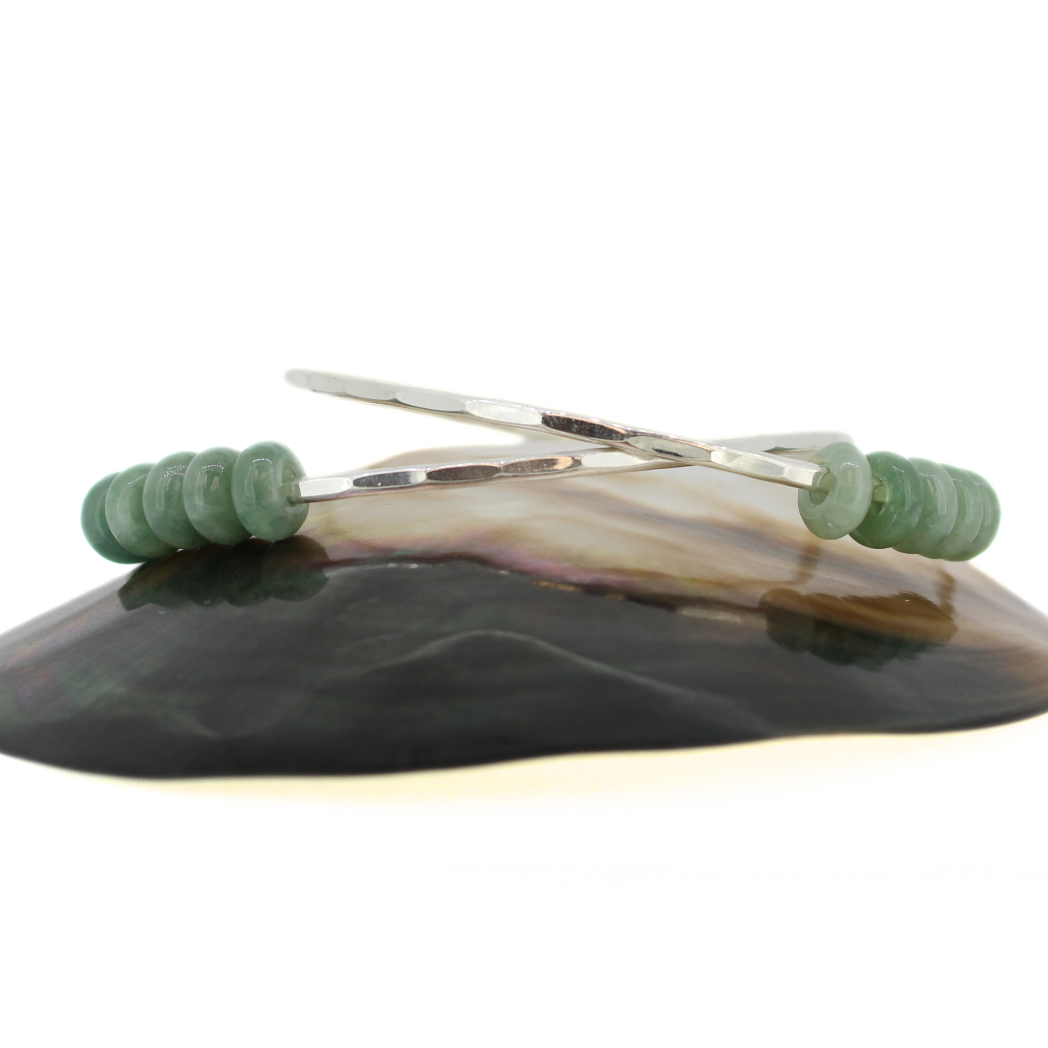 Sterling Silver Green Five Mini Jade Donut Bangle