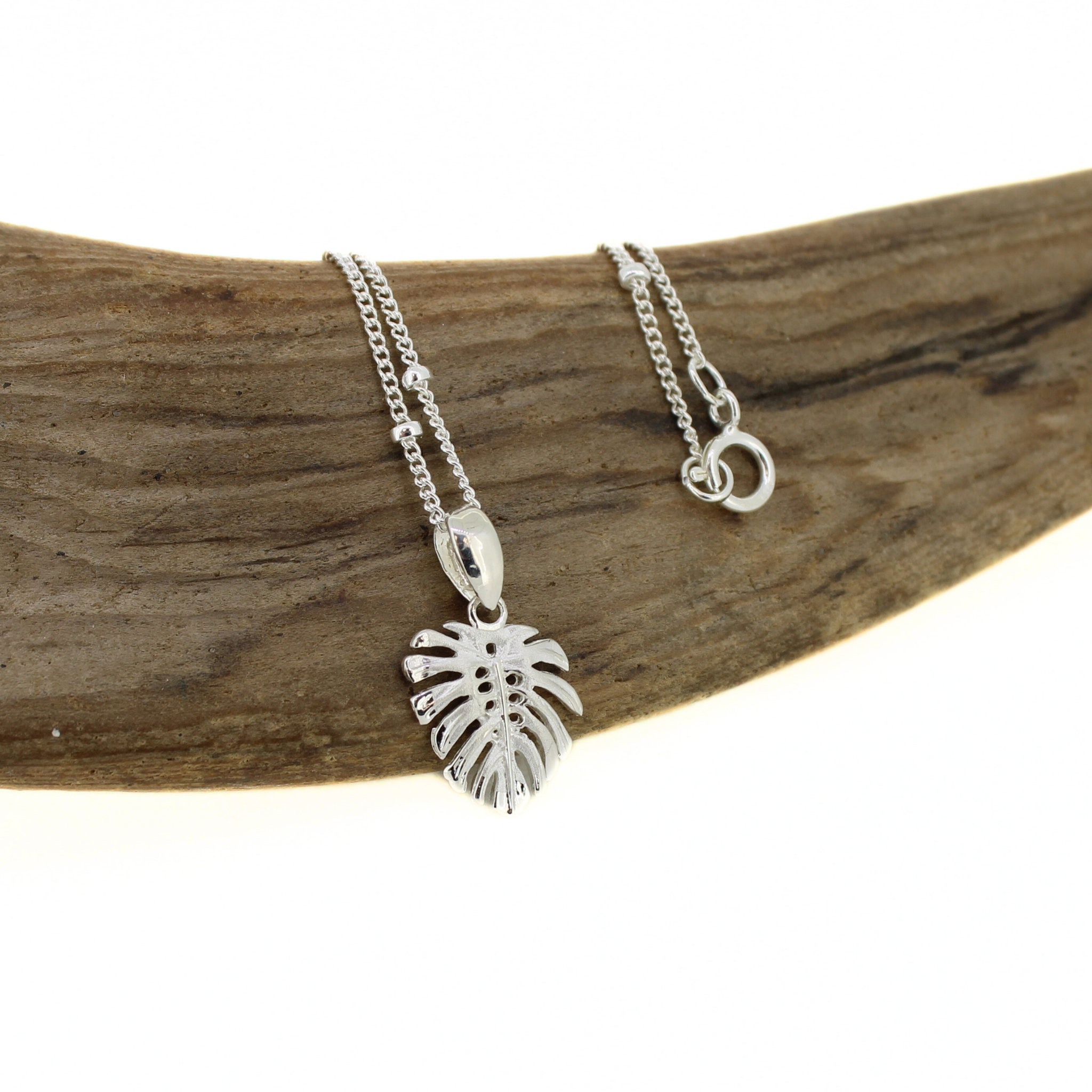 Sterling Silver Monstera Necklace Small