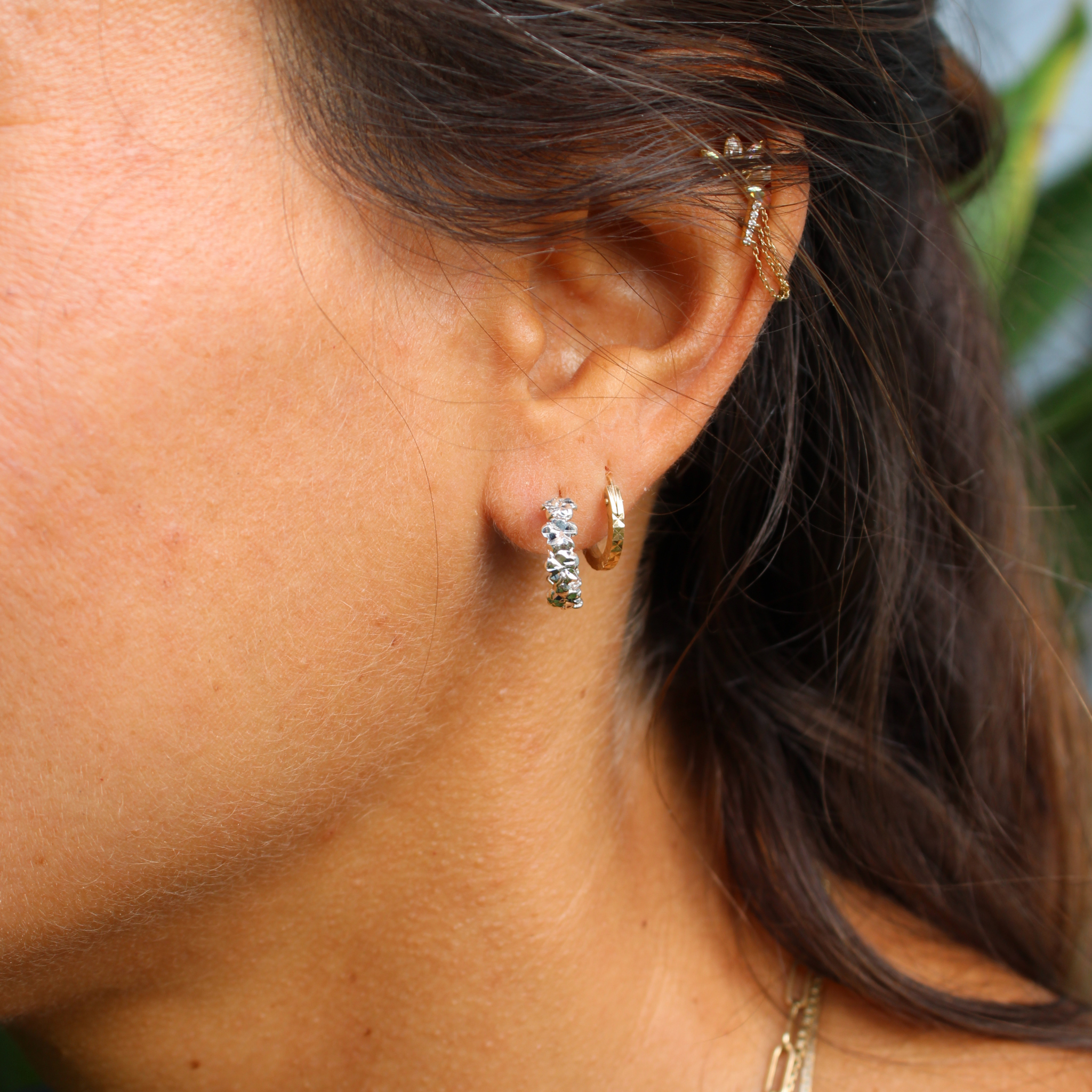 Sterling Silver Plumeria Small Hoop Earrings
