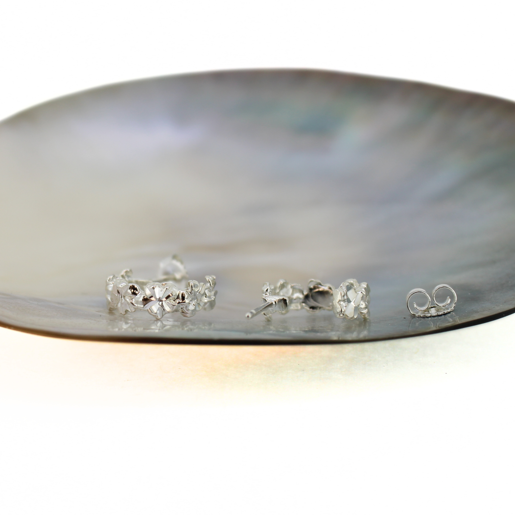 Sterling Silver Plumeria Small Hoop Earrings