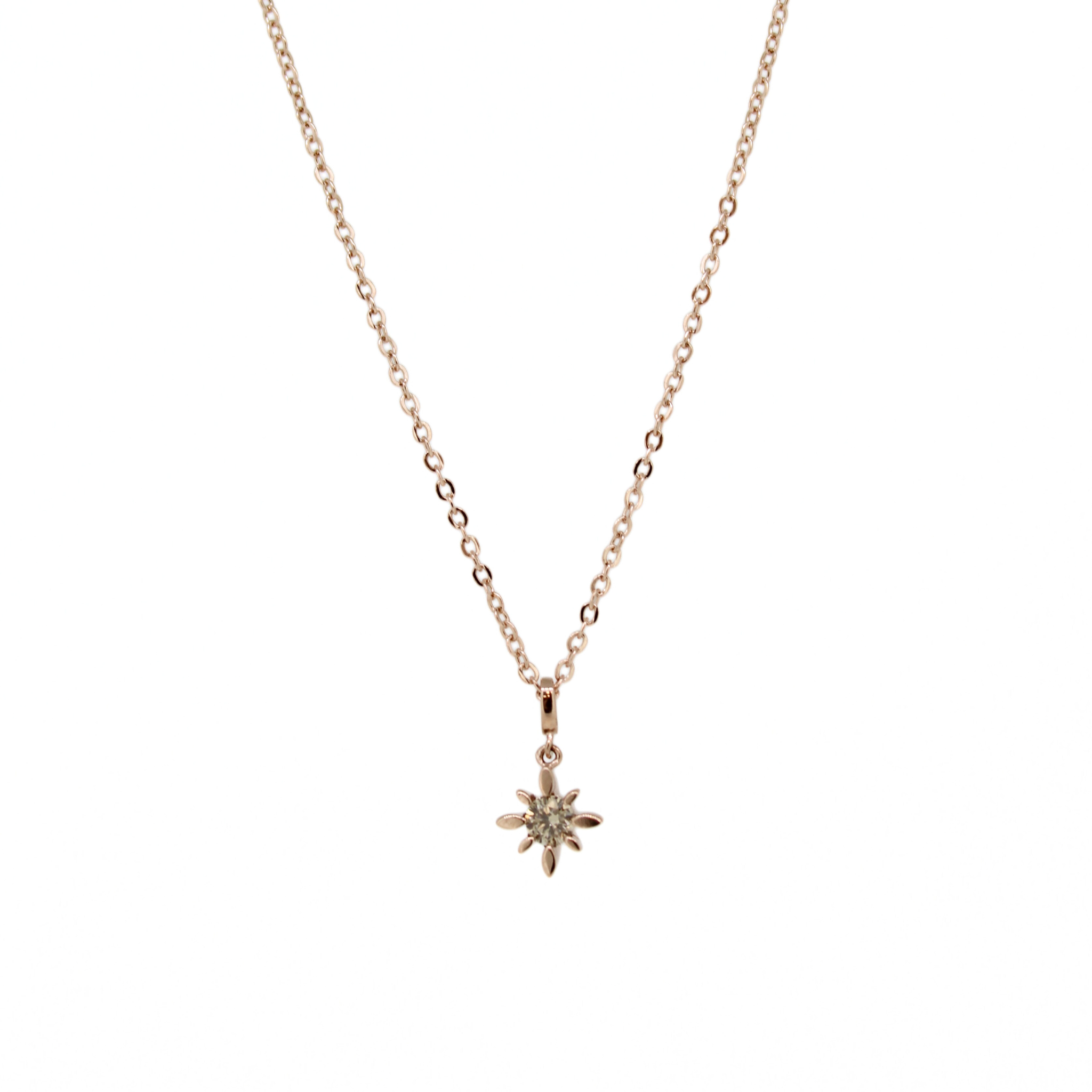 Brianne & Company tiny 14k pink gold diamond star necklace front view