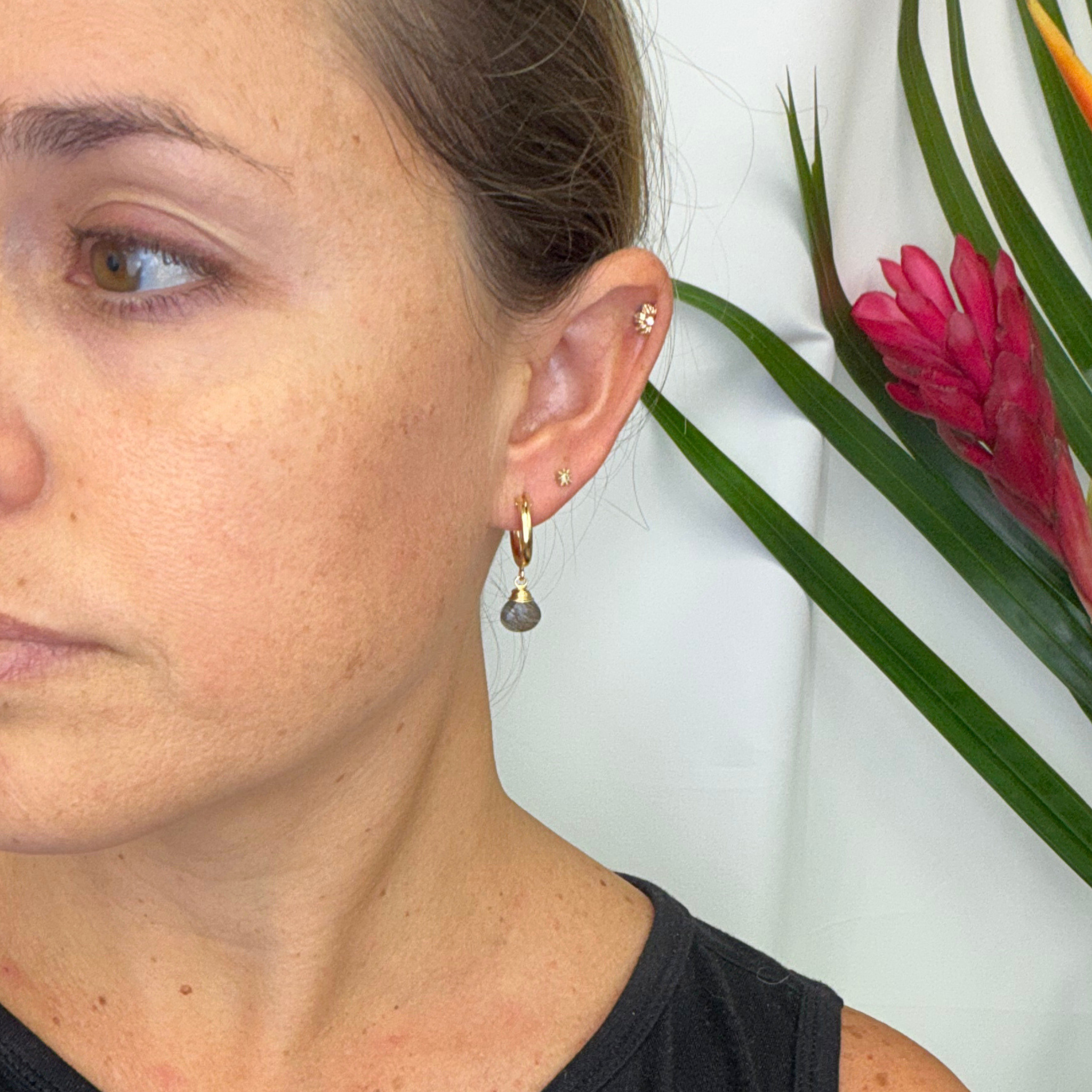 Gold 15mm Hoop Earrings w/ Rutile Quartz