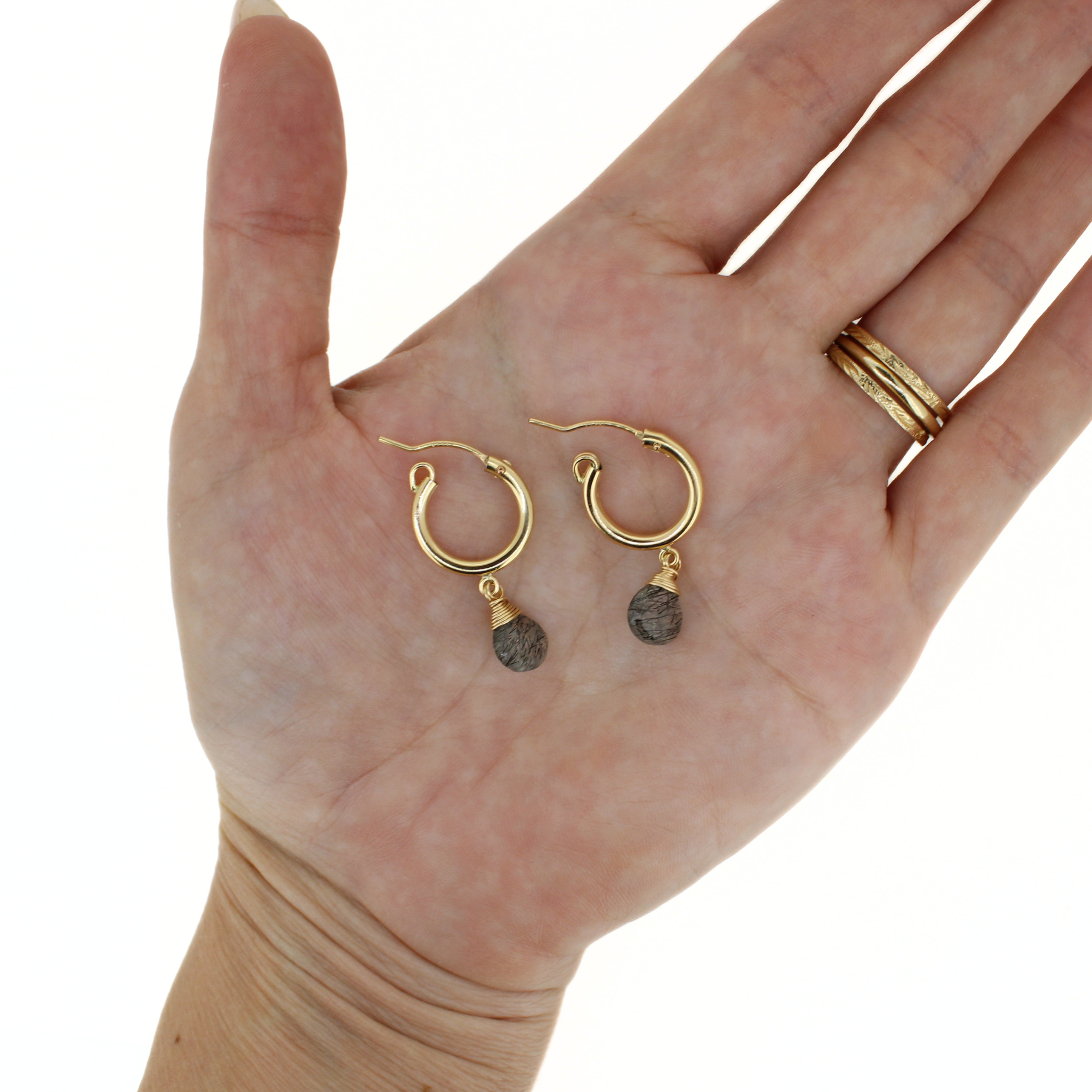 Gold 15mm Hoop Earrings w/ Rutile Quartz