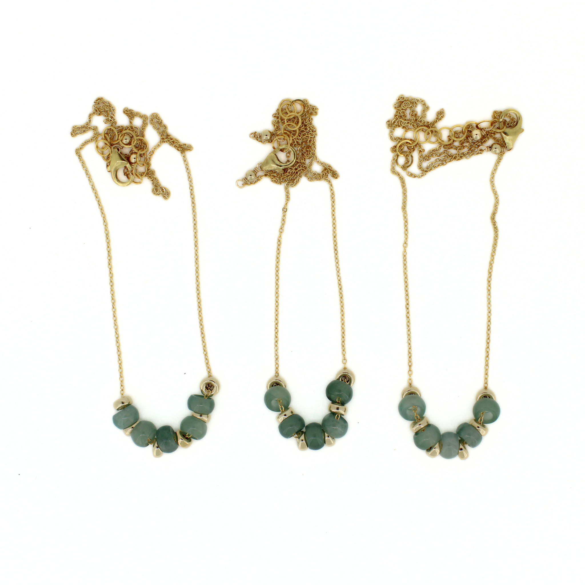 Gold Fill Mini Green Jade Floating Necklace