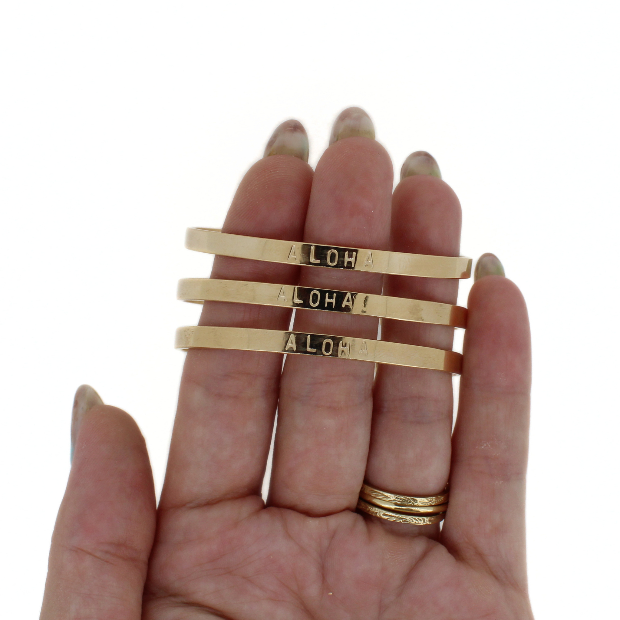 Gold ALOHA Stamped Cuff