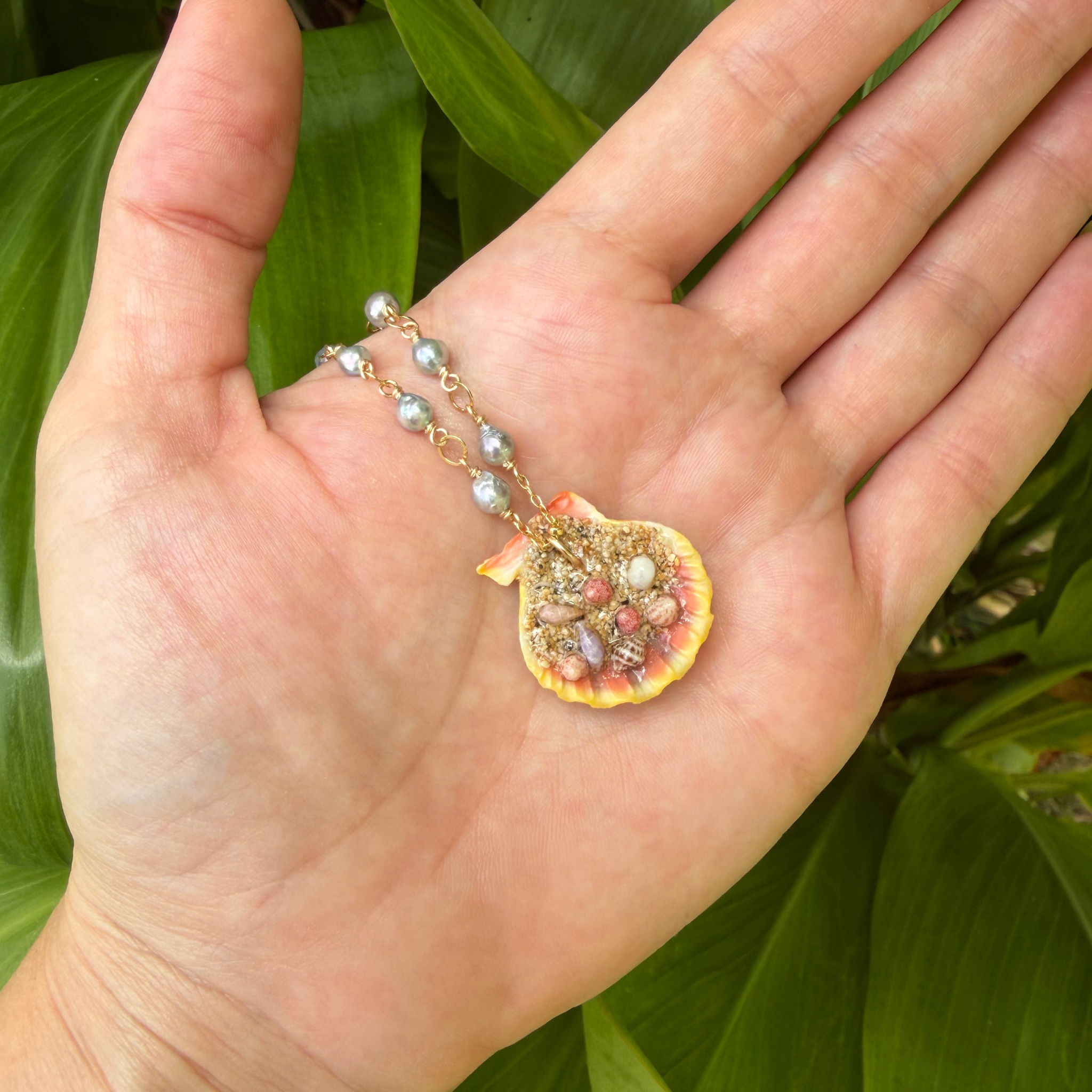 Gold Sunrise Shell Akoya Pearl Necklace