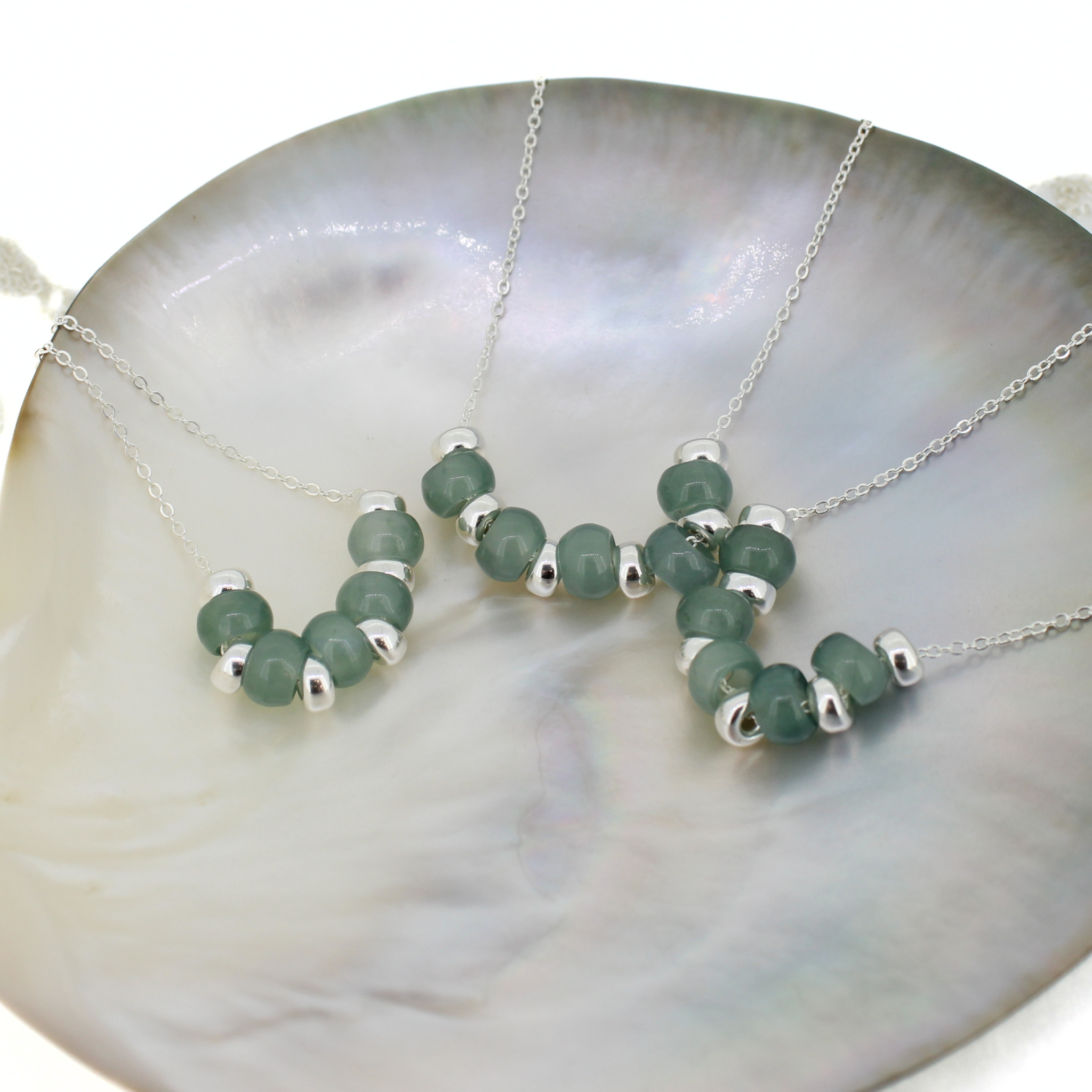 Sterling Silver Mini Green Jade Floating Necklace