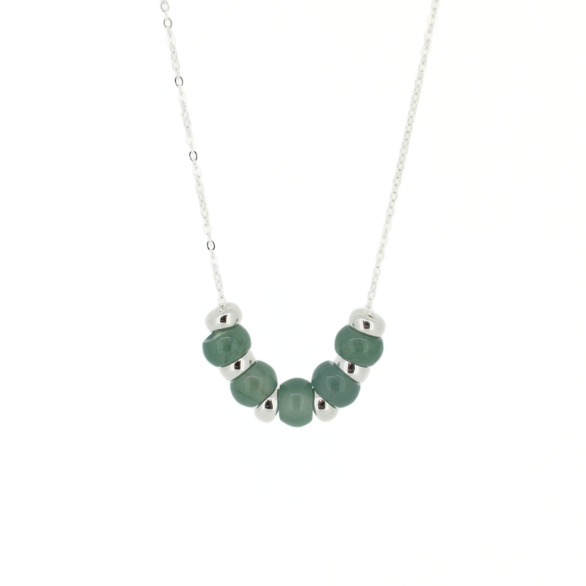 Brianne & Co. Sterling Silver Mini Green Jade Floating Necklace