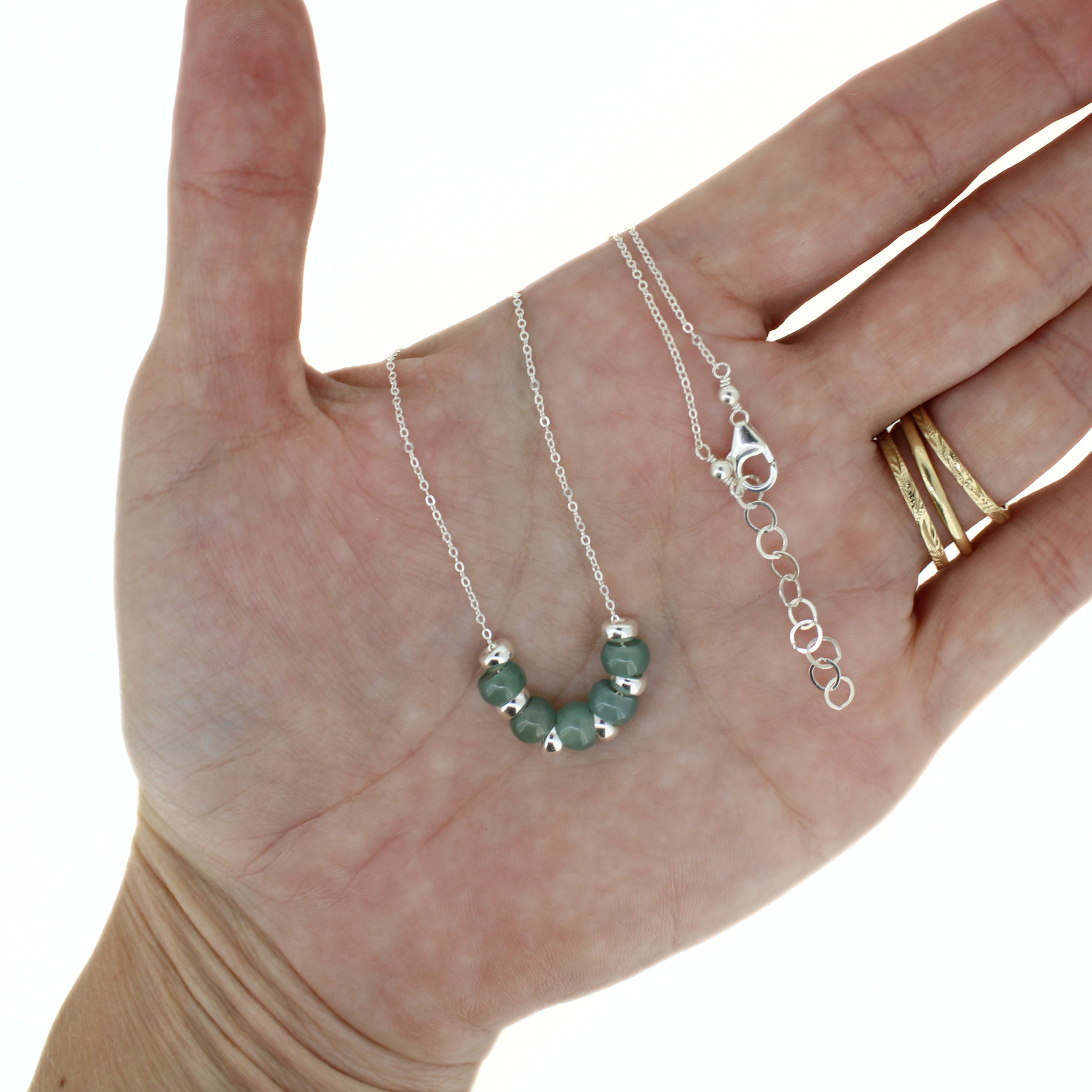 Sterling Silver Mini Green Jade Floating Necklace
