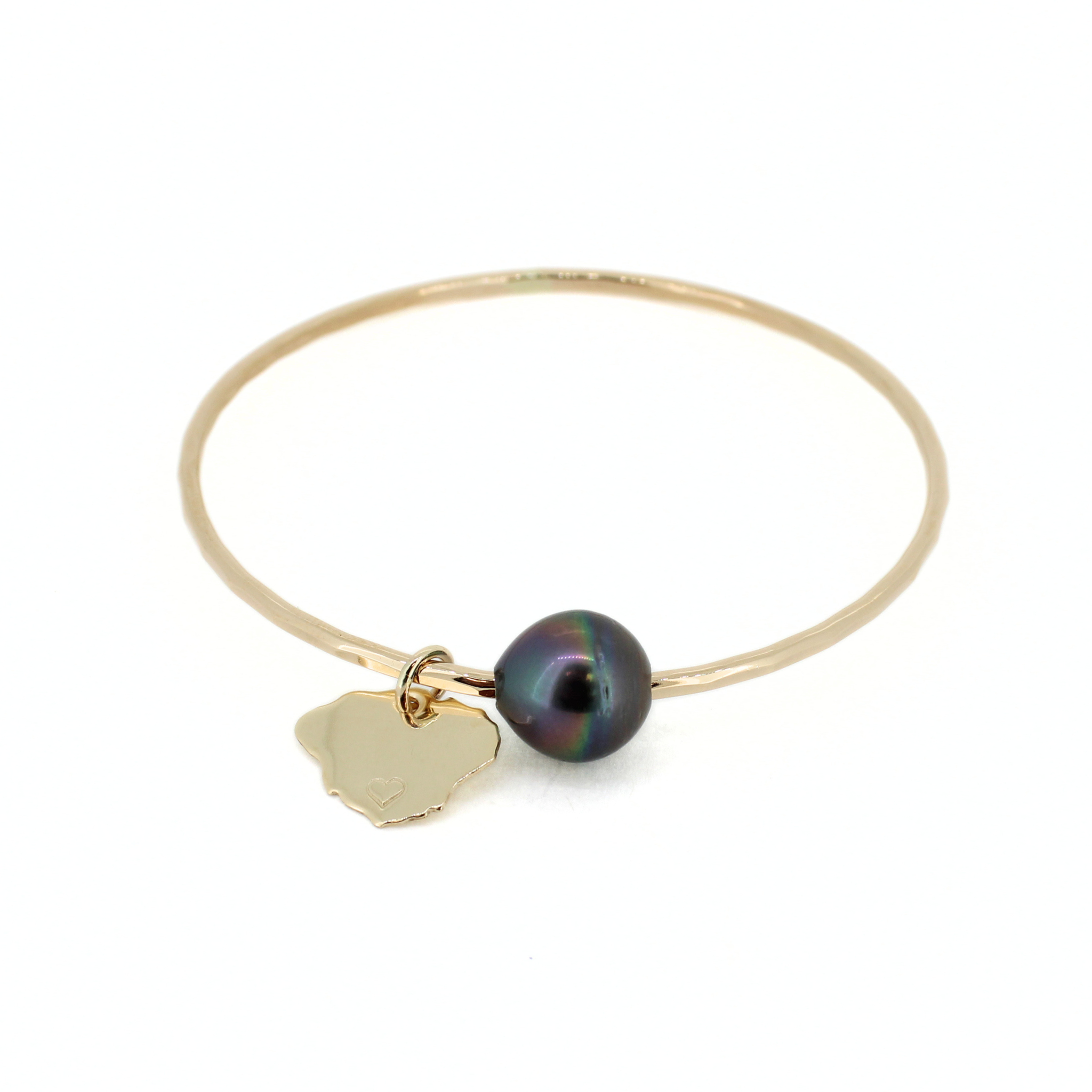Gold Tahitian Pearl Bangle w/ Kauai Charm Size 7.75
