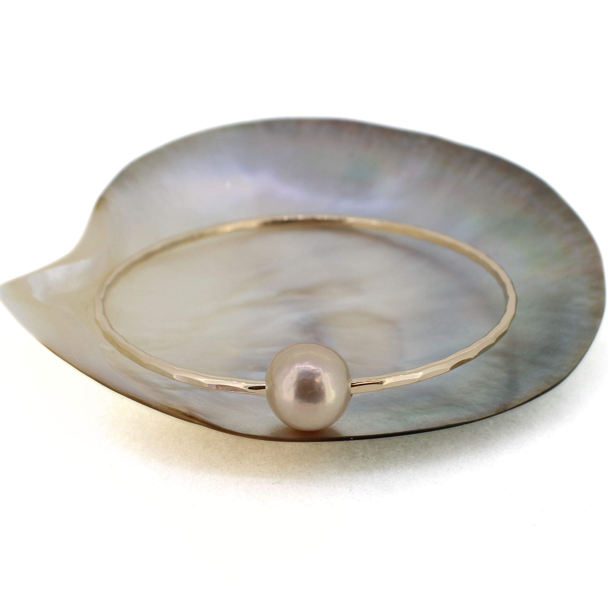 14k gold fill hammered Edison pearl bangle handmade by Brianne & Co.