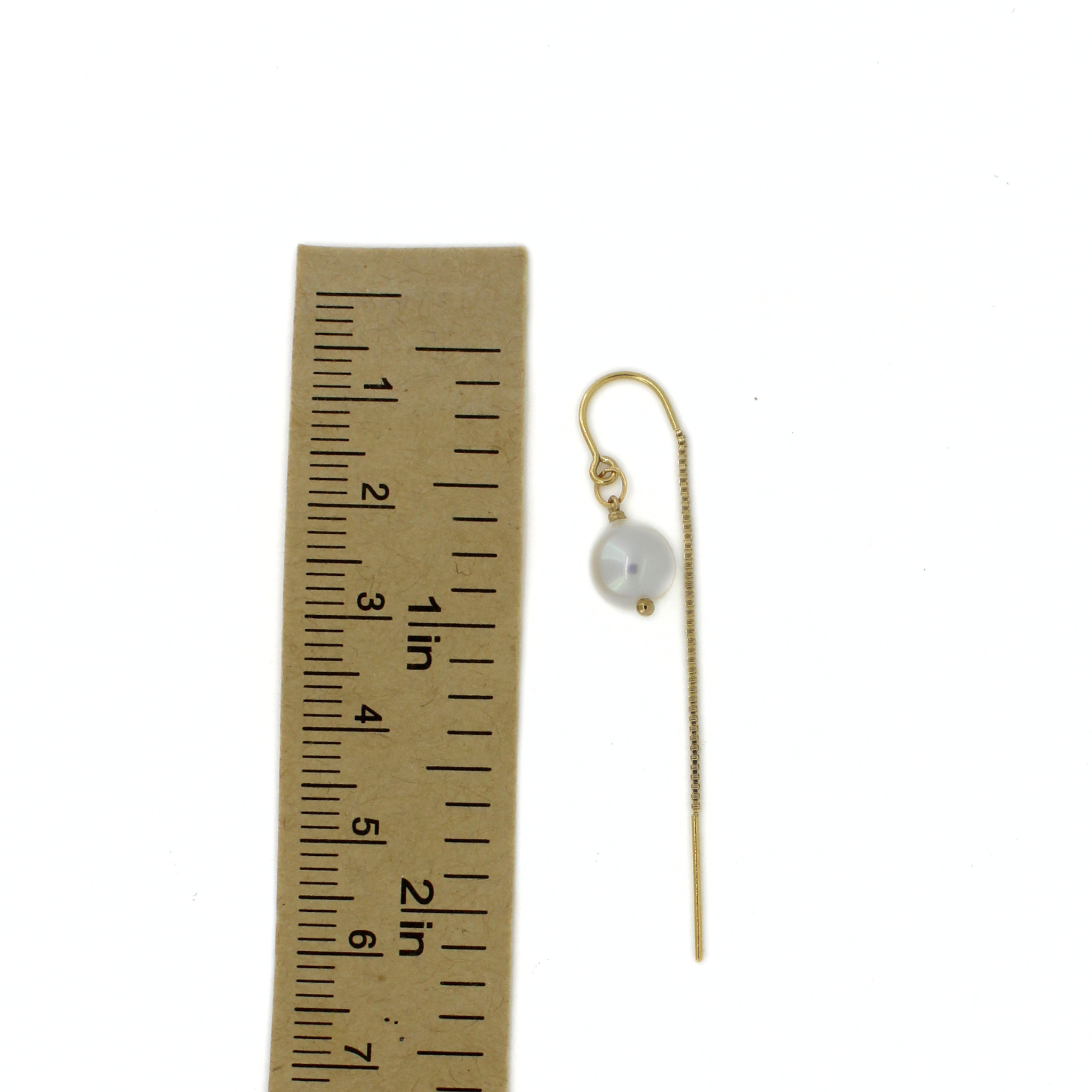 Gold White Fresh Water Pearl Threader Earrings