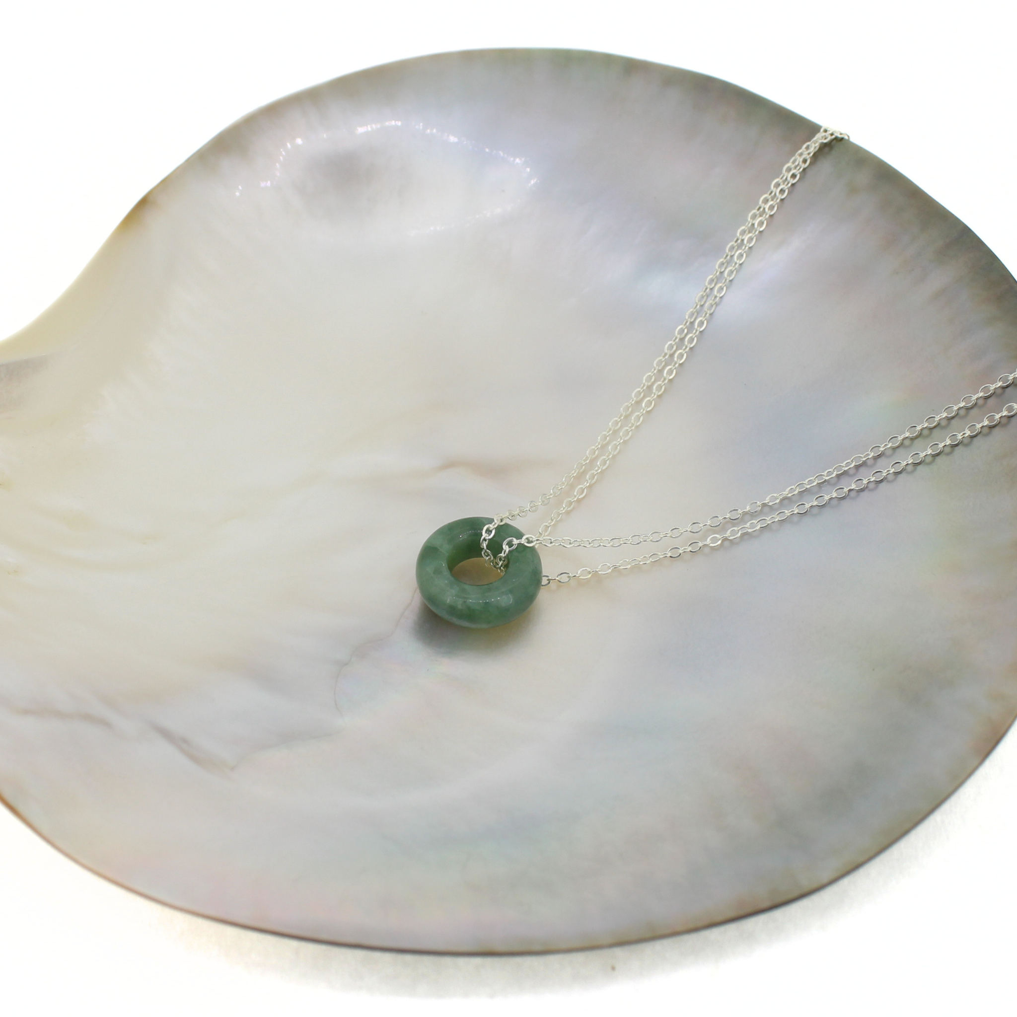 Sterling Silver Mini Jade Donut Double Chain Necklace