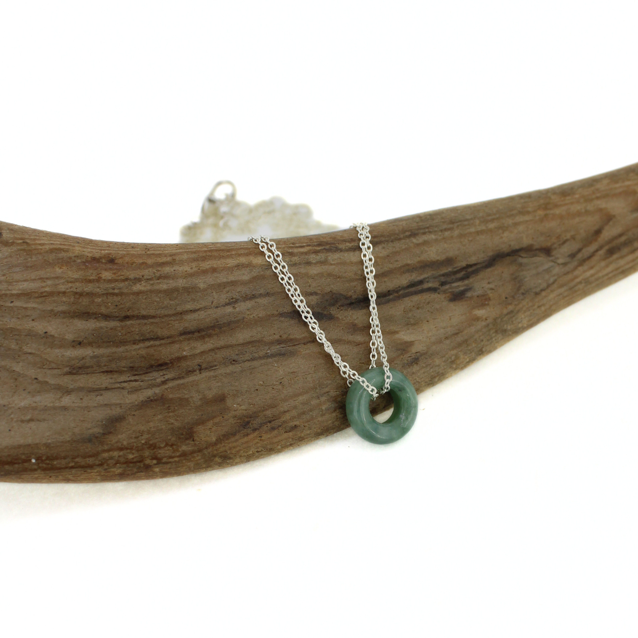 Sterling Silver Mini Jade Donut Double Chain Necklace