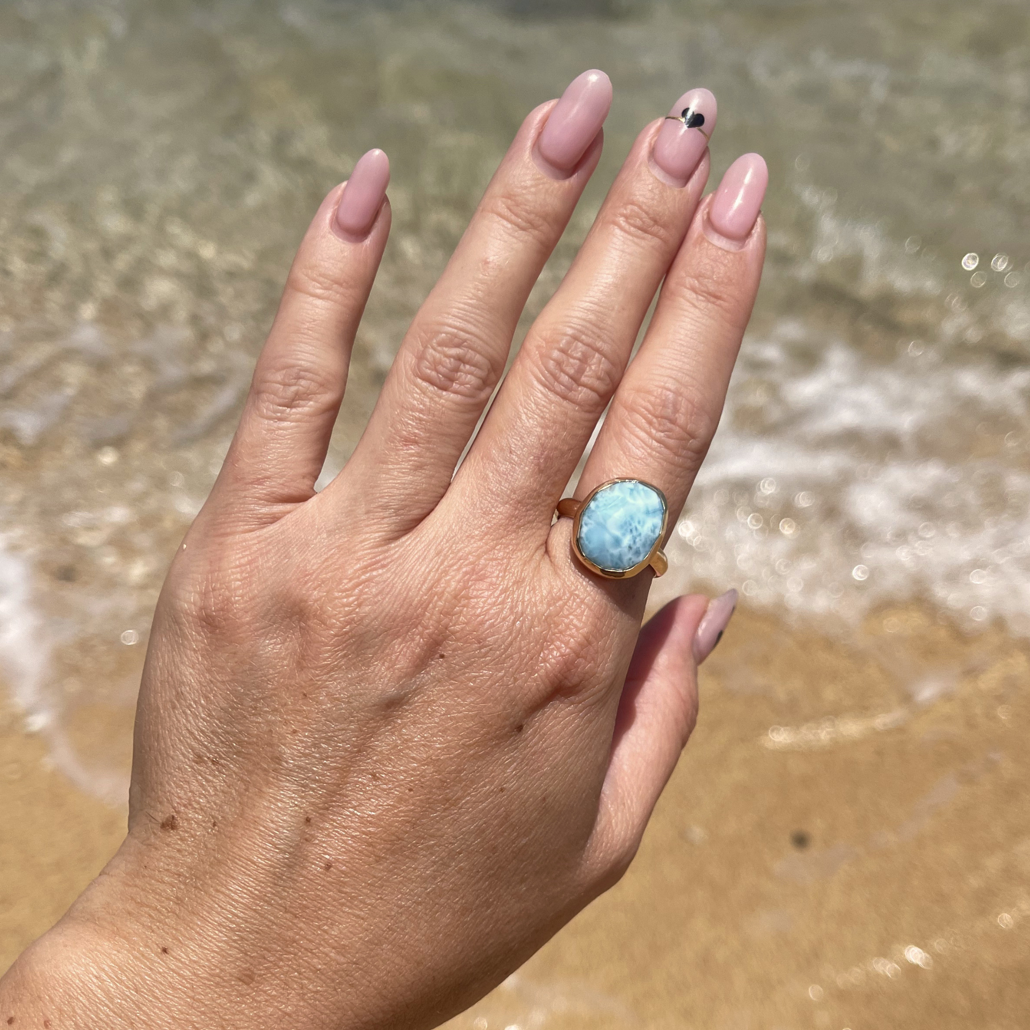 Gold Larimar Ring Size 8