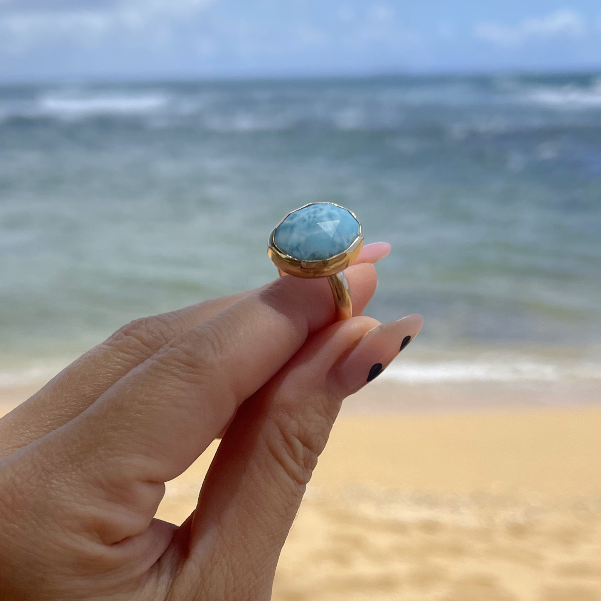 Gold Larimar Ring Size 8