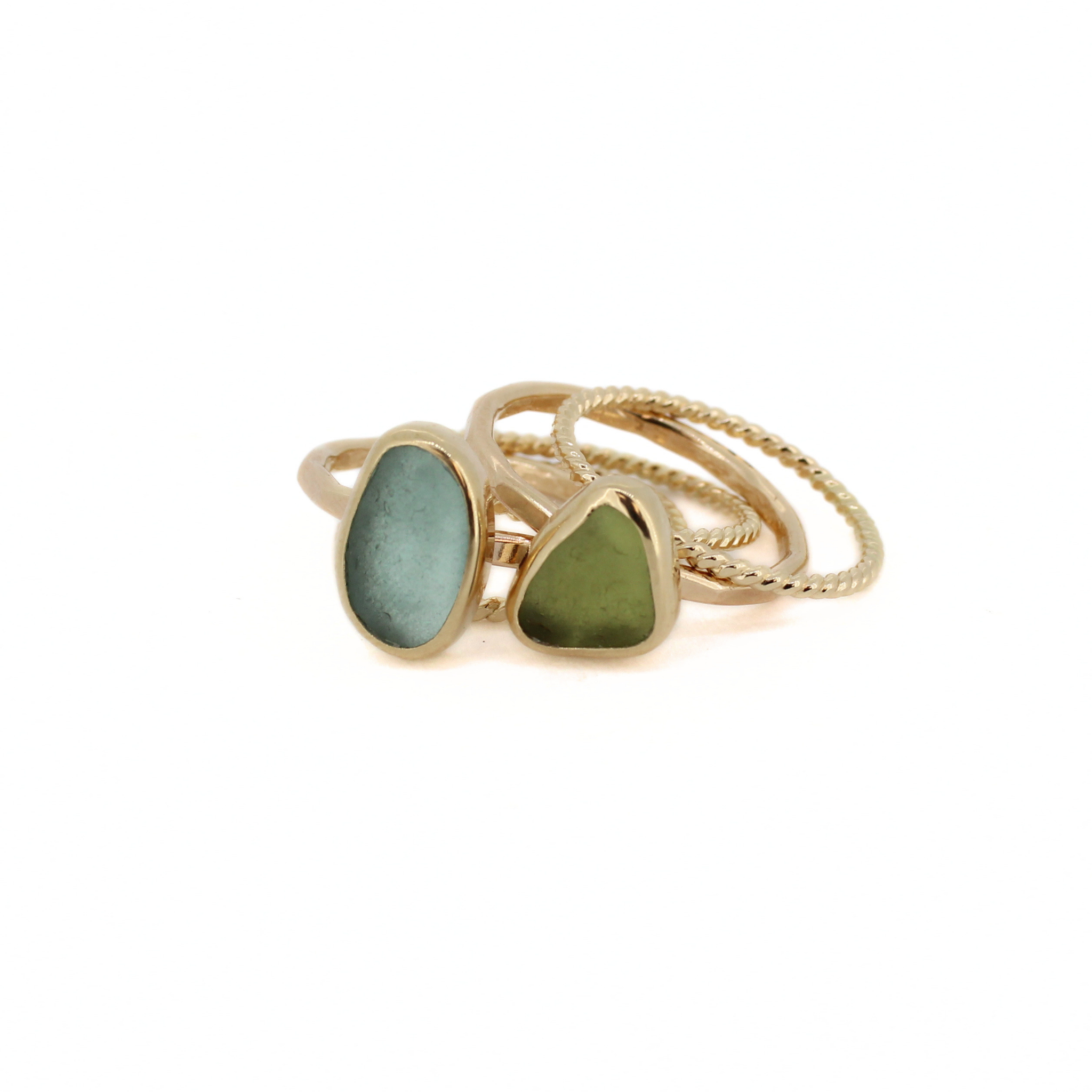 Brianne & Co. 14k gold bezel set sea glass rings (set of 5) size 6