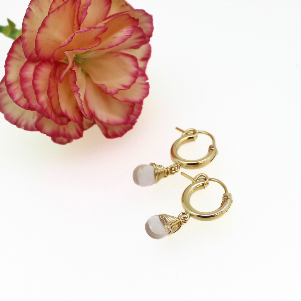 Gold Fill Rose Quartz 12mm Hoop Earrings