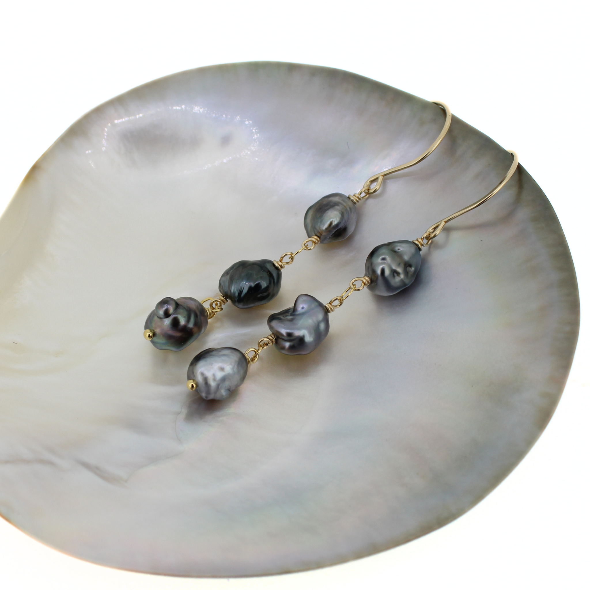 Gold Tahitian Keshi Pearl Drop Earrings