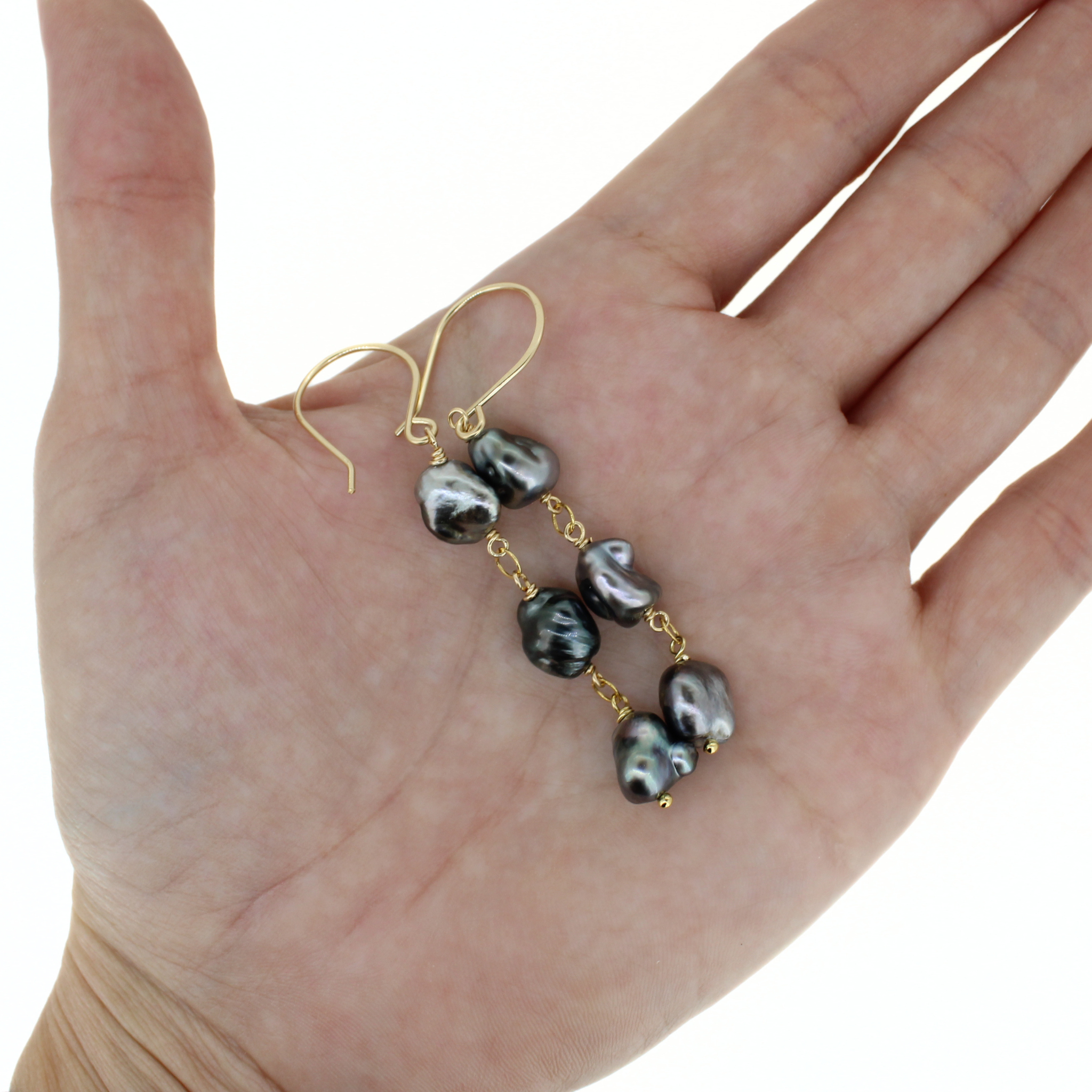 Gold Tahitian Keshi Pearl Drop Earrings