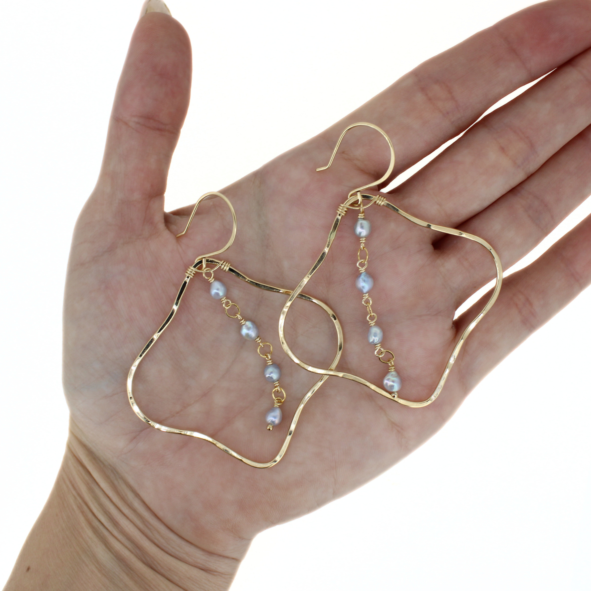 Gold Moroccan Hoop Earrings w/ Akoya Pearls