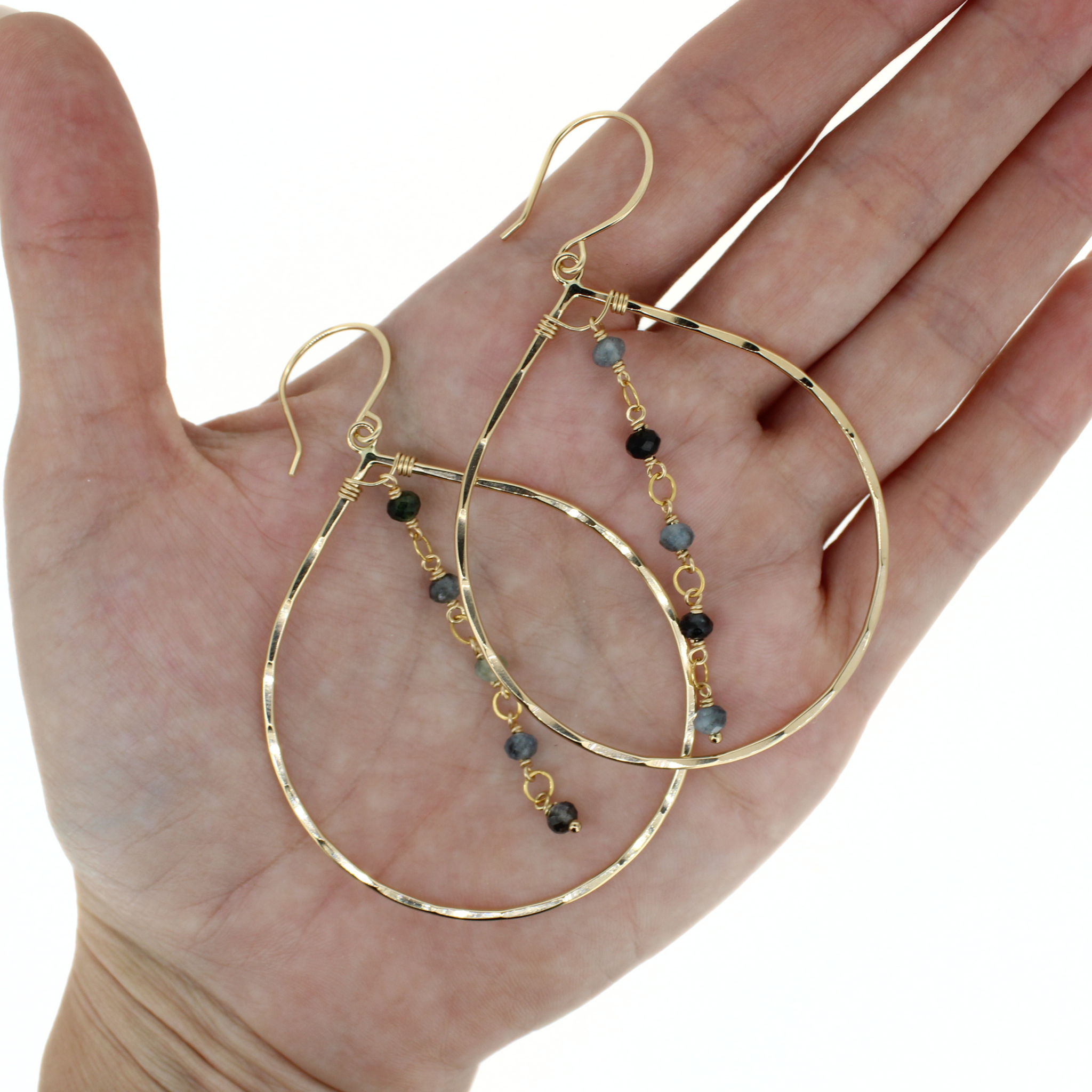 Gold Aquamarine Tear Drop Hoop Earrings
