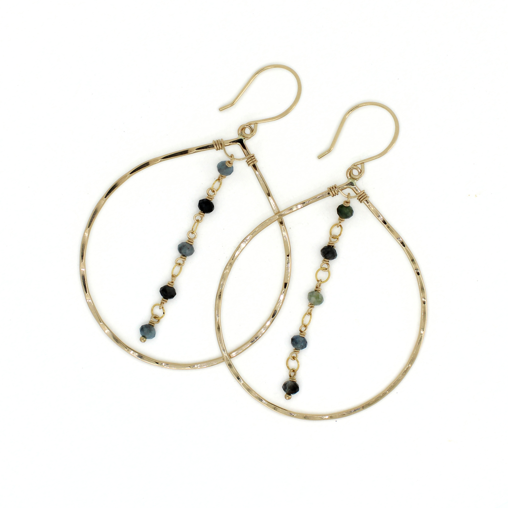 Gold Aquamarine Tear Drop Hoop Earrings