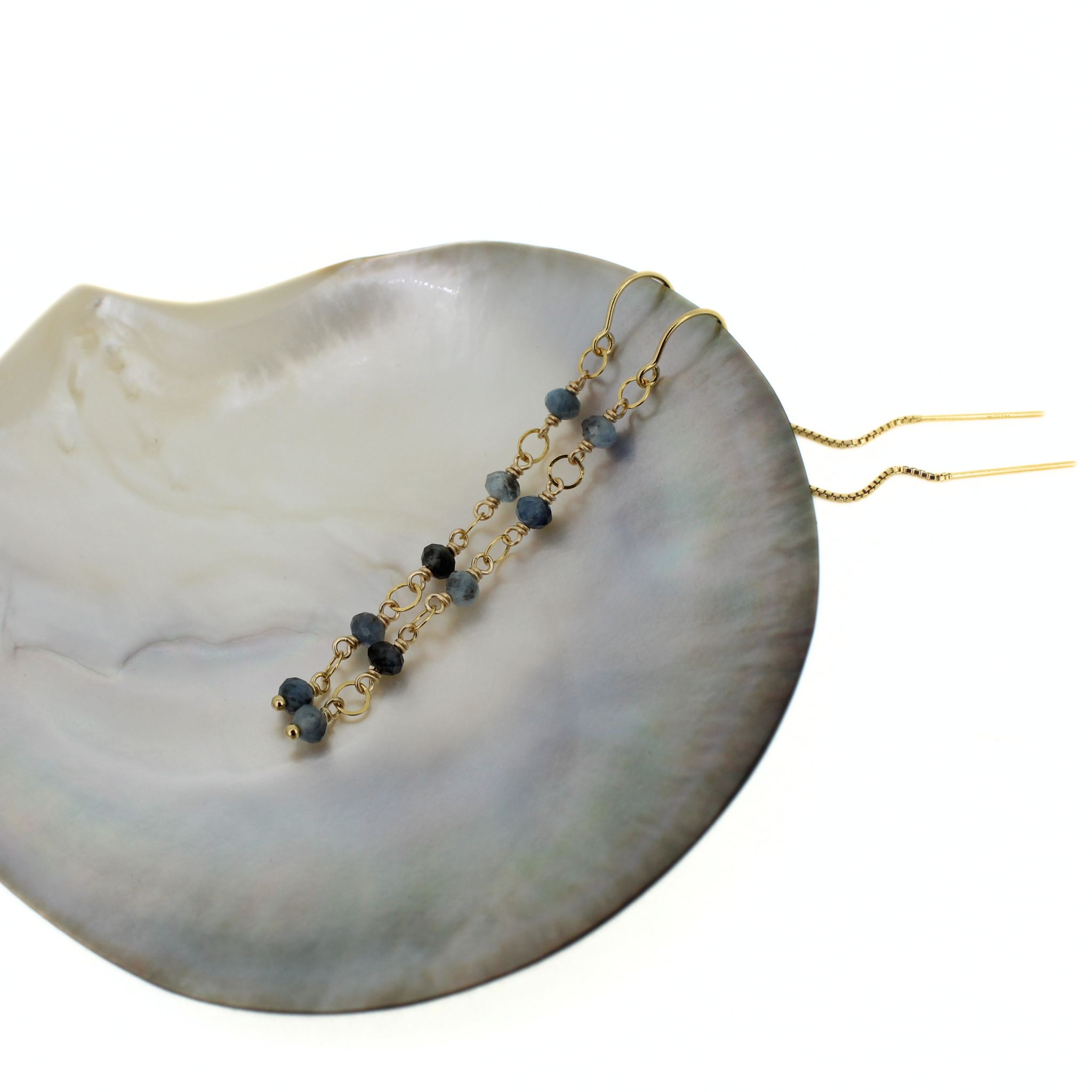 Gold Aquamarine Threader Earrings