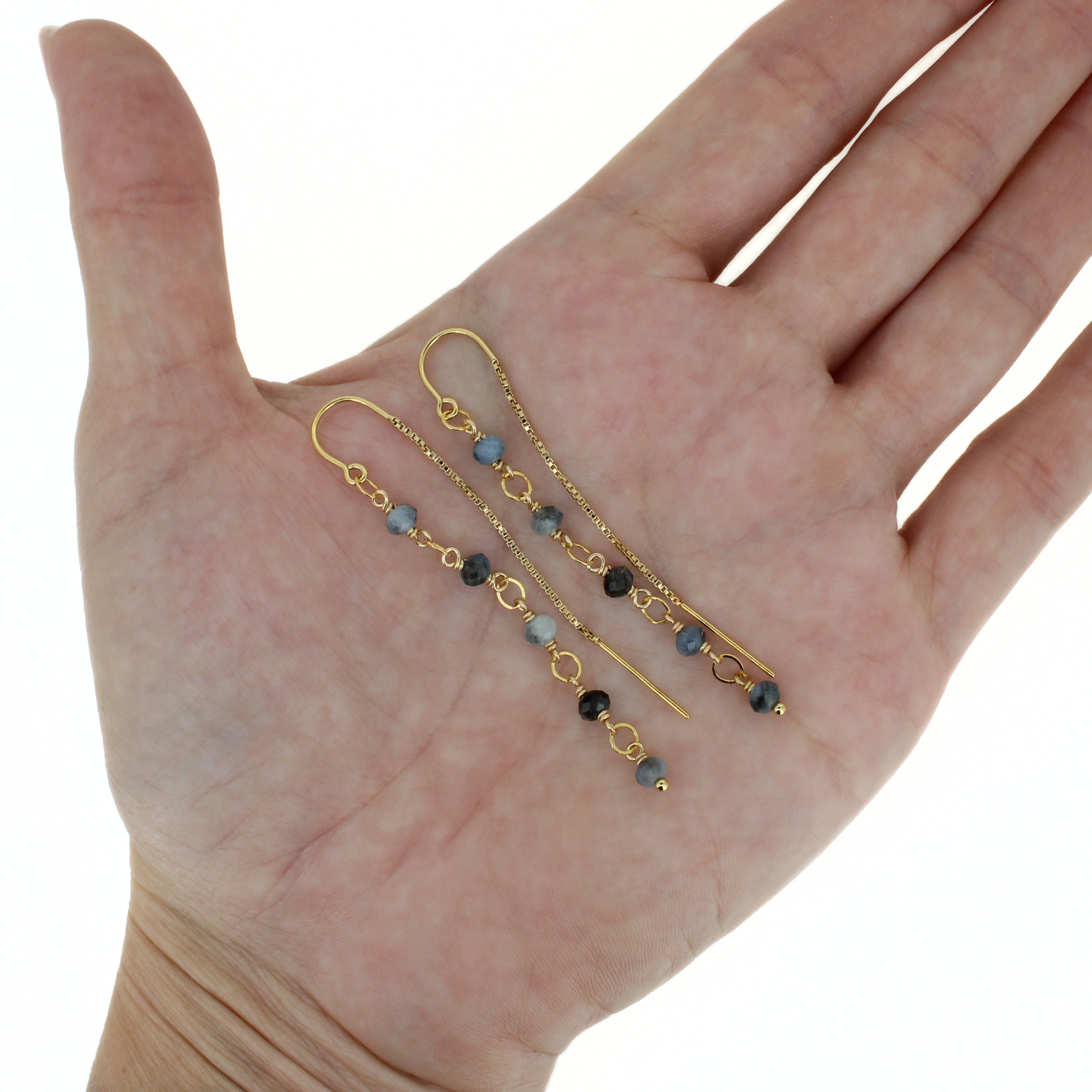 Gold Aquamarine Threader Earrings