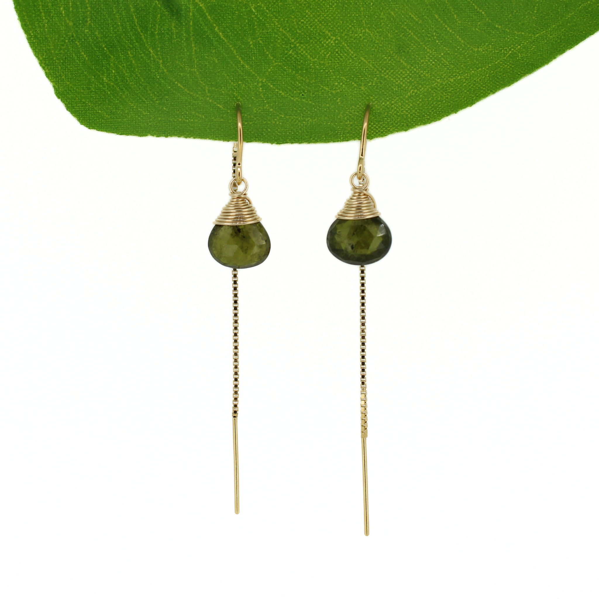 Gold Fill Simple Idocrase Short Threader Earrings handmade by Brianne & Co.