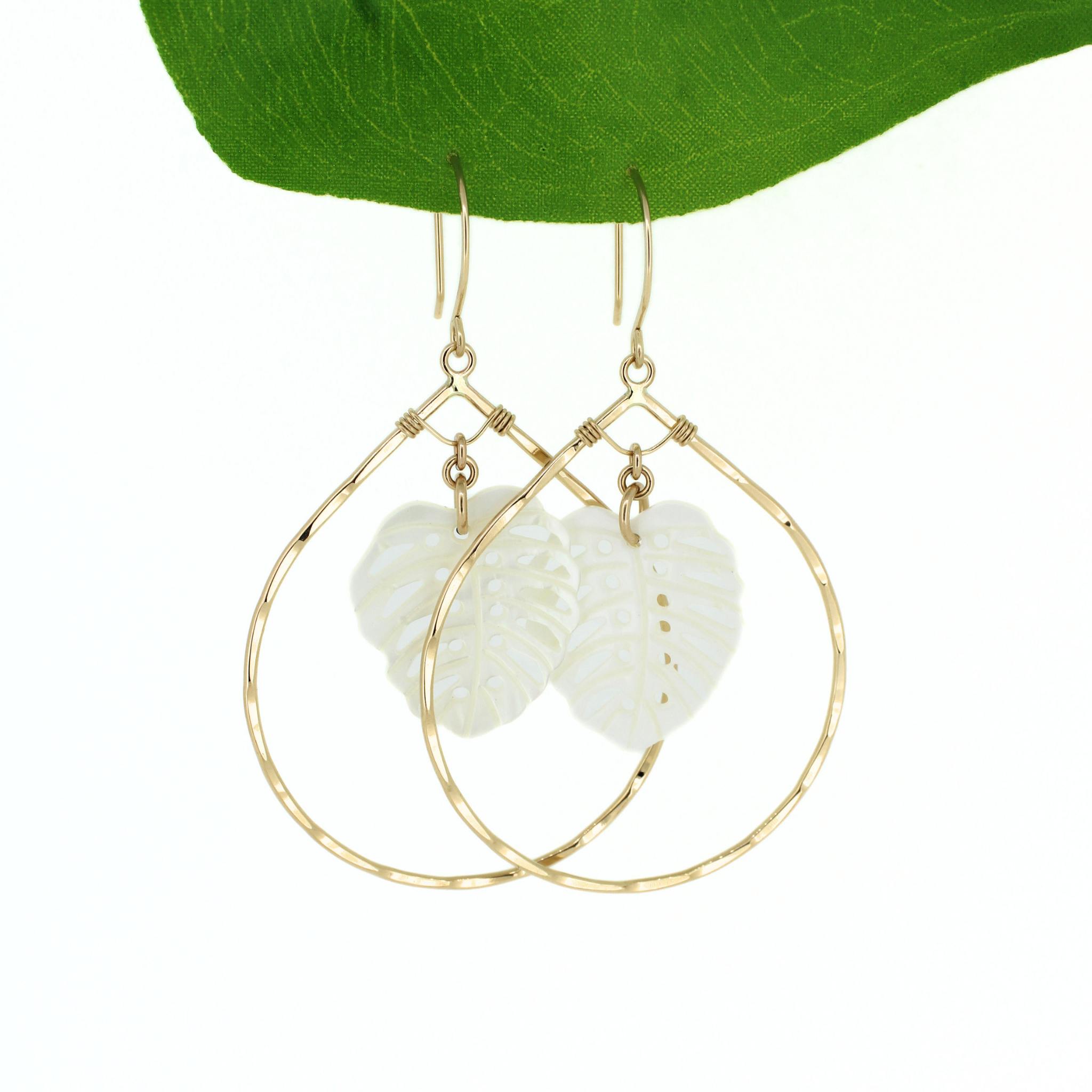 Gold Monstera Hoop Earrings