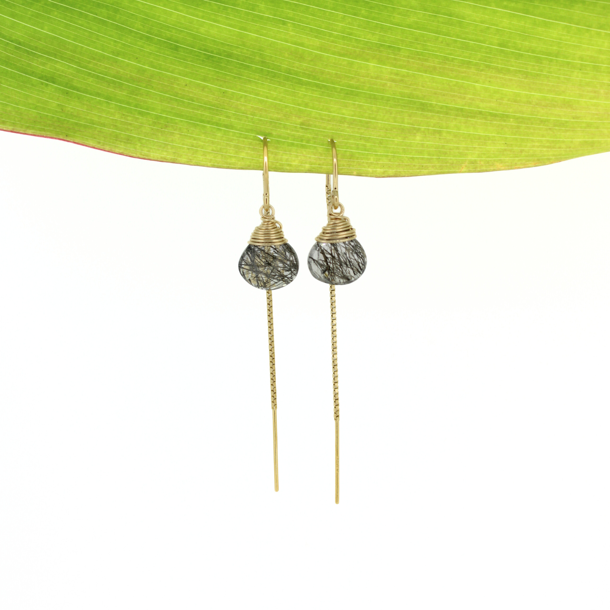 Brianne & Co. gold fill rutile quartz threader earrings front view