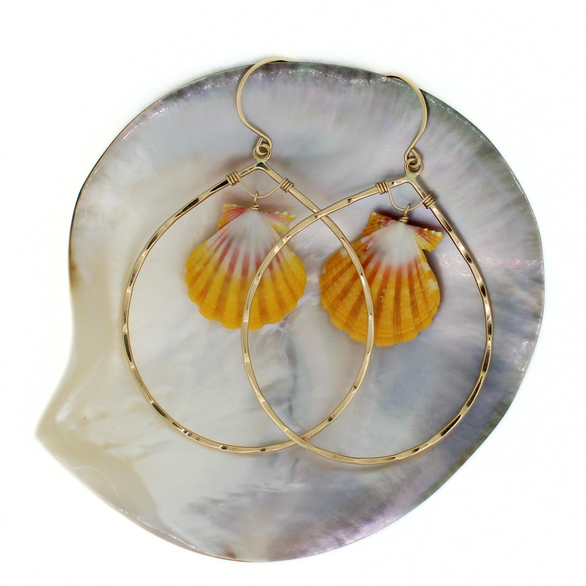 Gold Sunrise Shell Hoop Earrings