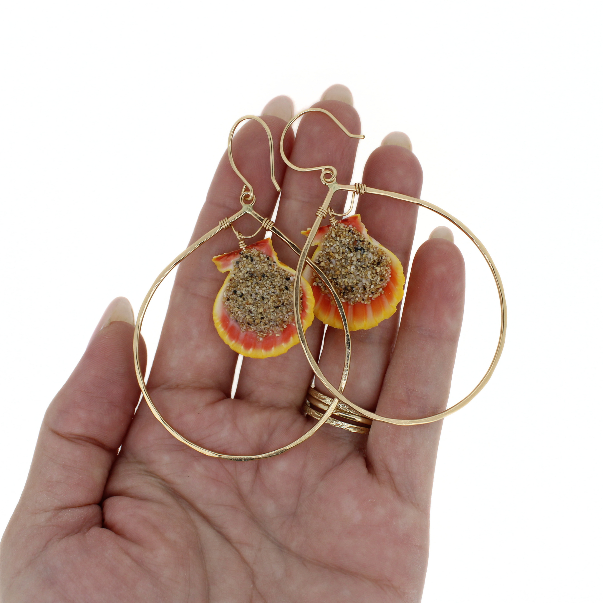 Gold Sunrise Shell Hoop Earrings