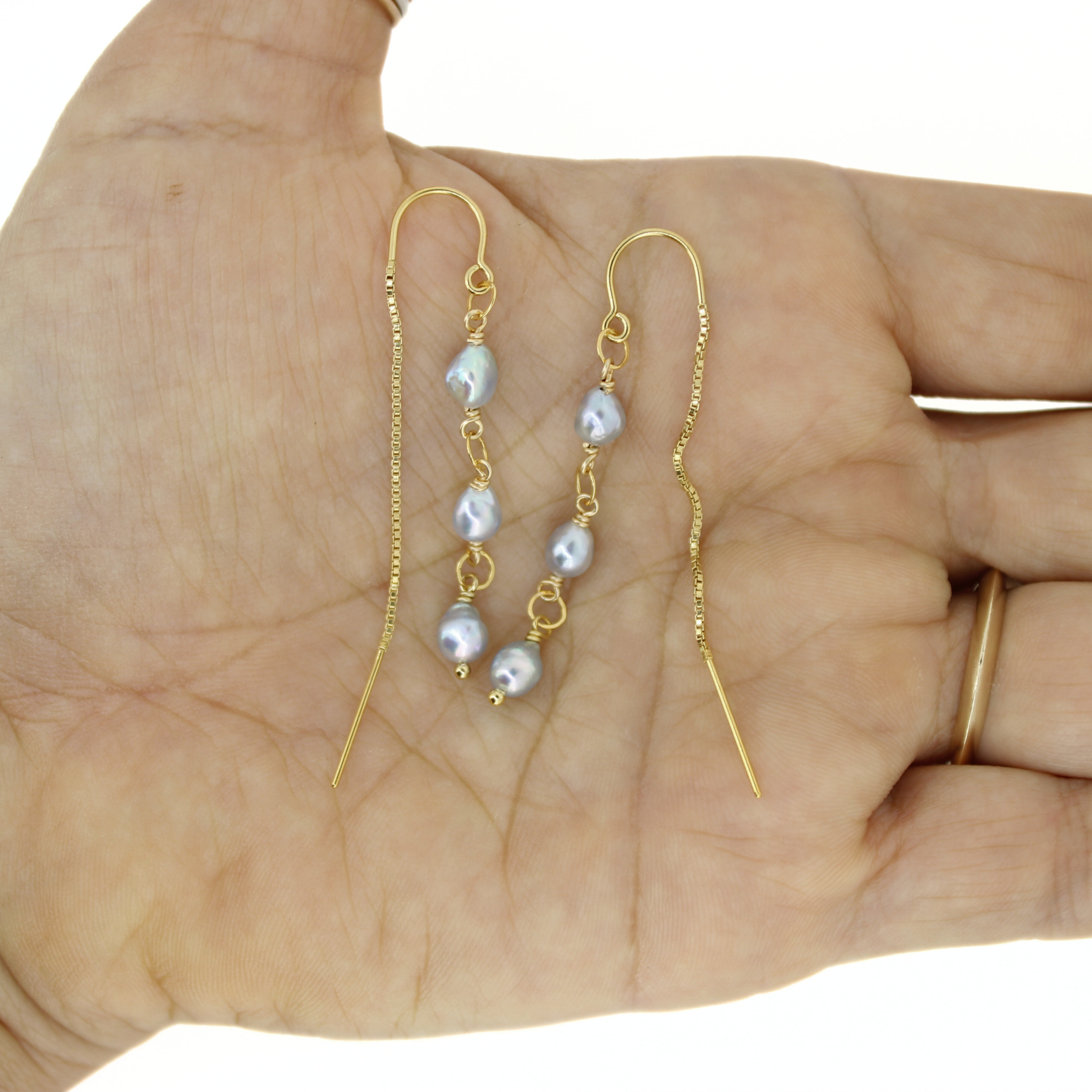 Gold Fill Akoya Pearl Threader Earrings