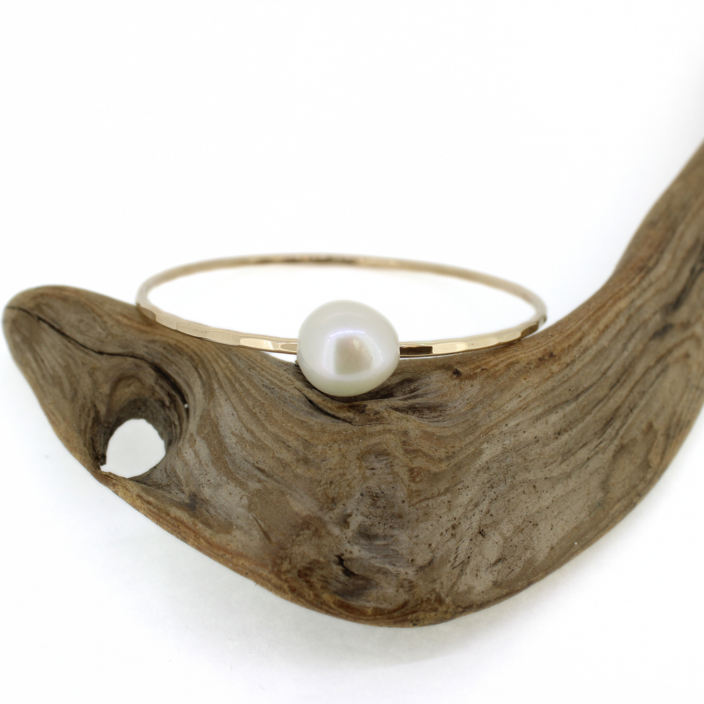 Brianne & Co. large white Edison pearl bangle in gold fill