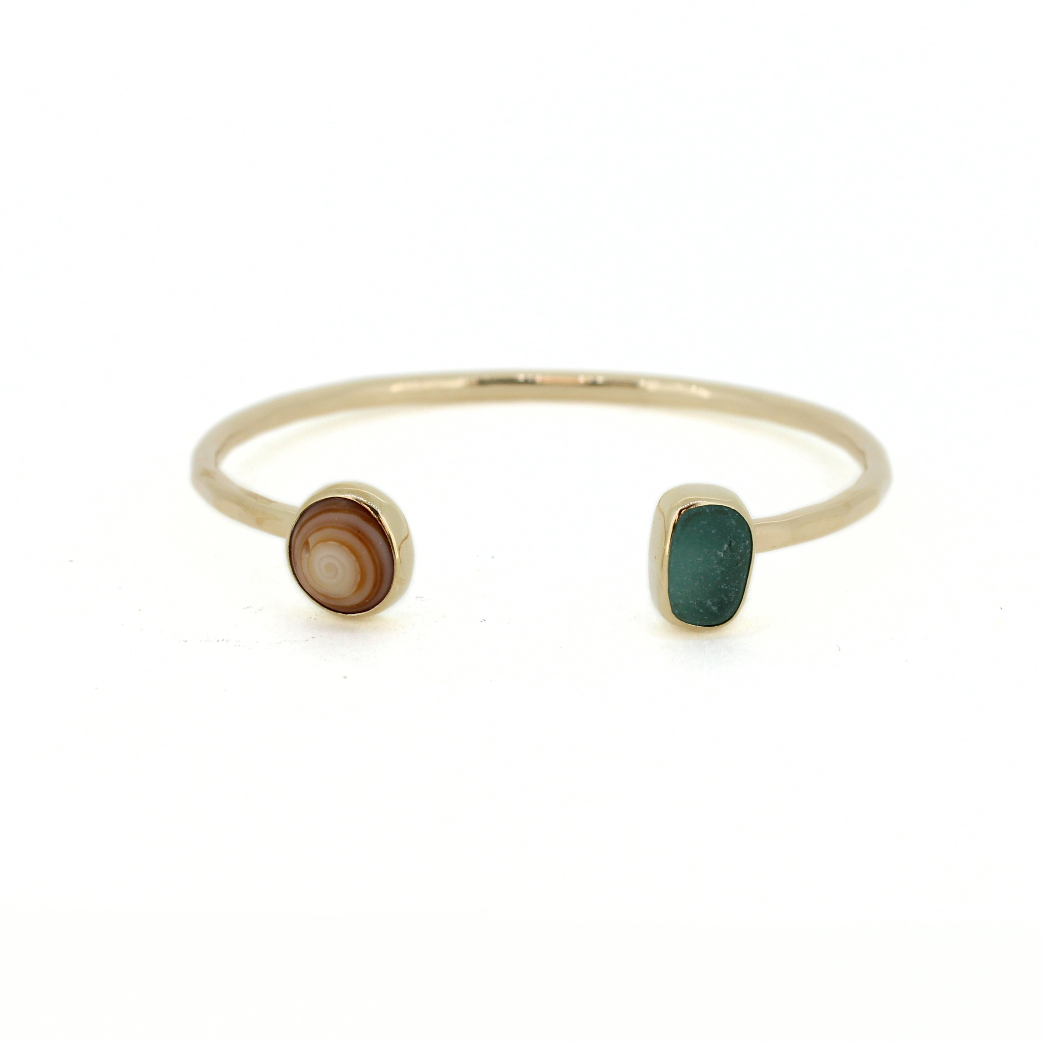 Gold Puka Shell & Sea Glass Cuff