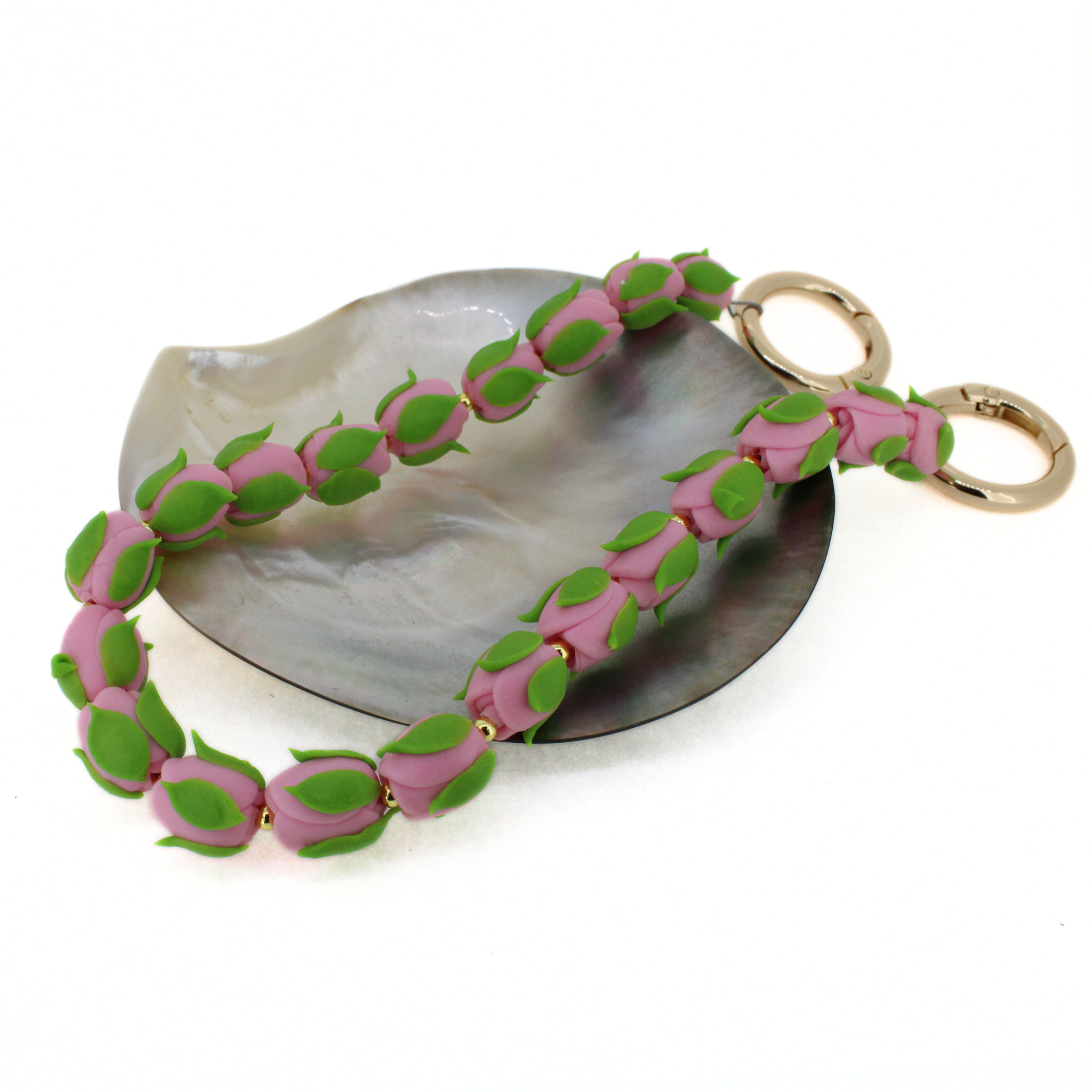 Short Purse Lei- Pink Lokelani Rose Flower