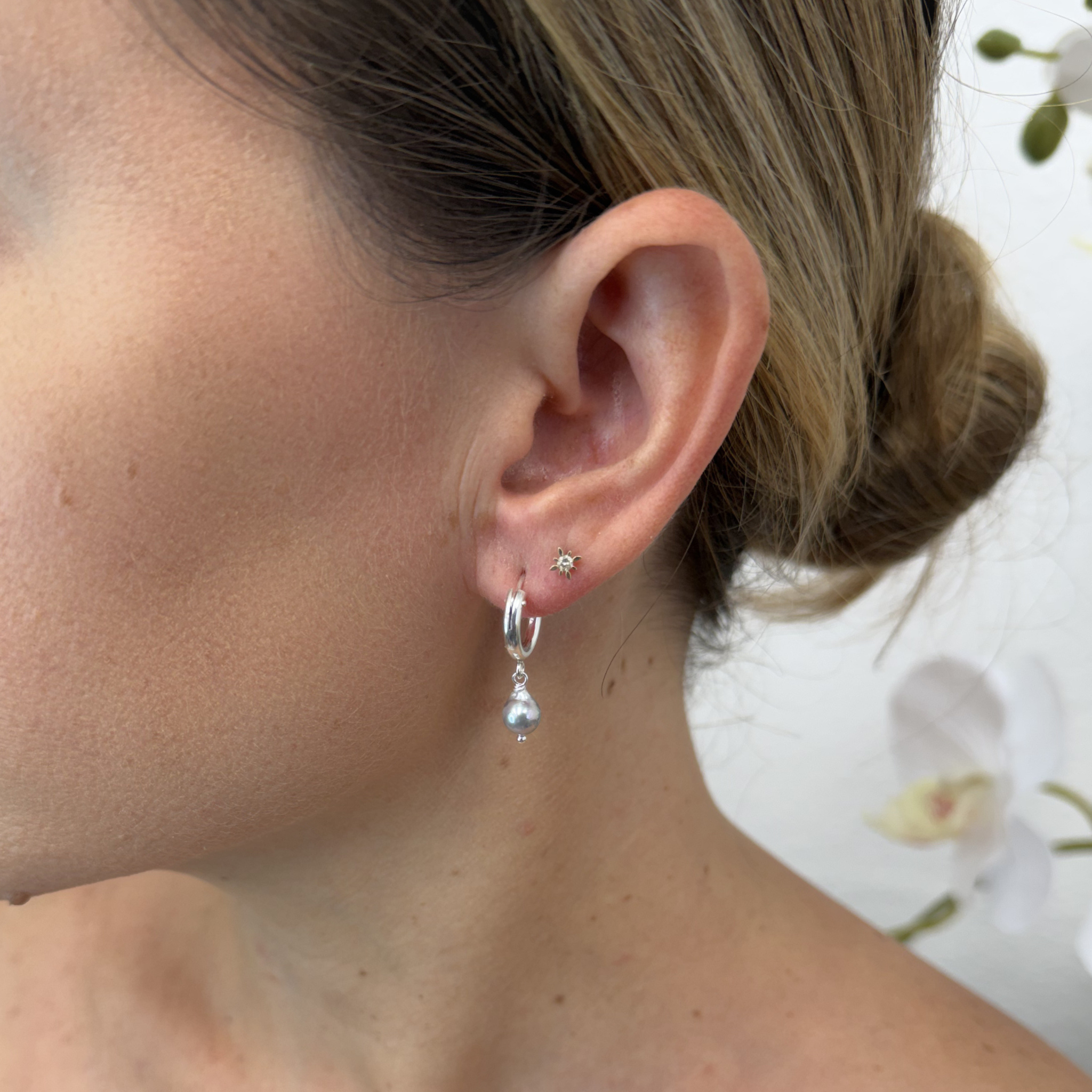 Sterling Silver Blue Akoya Pearl 12mm Hoops