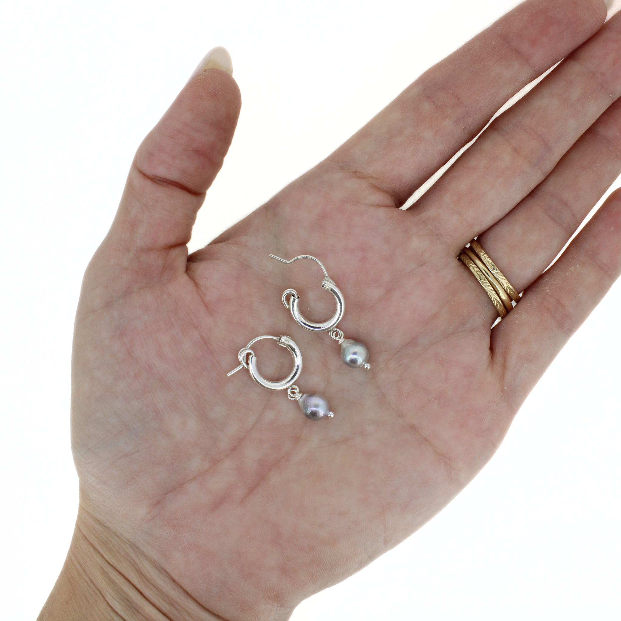 Sterling Silver Blue Akoya Pearl 12mm Hoops