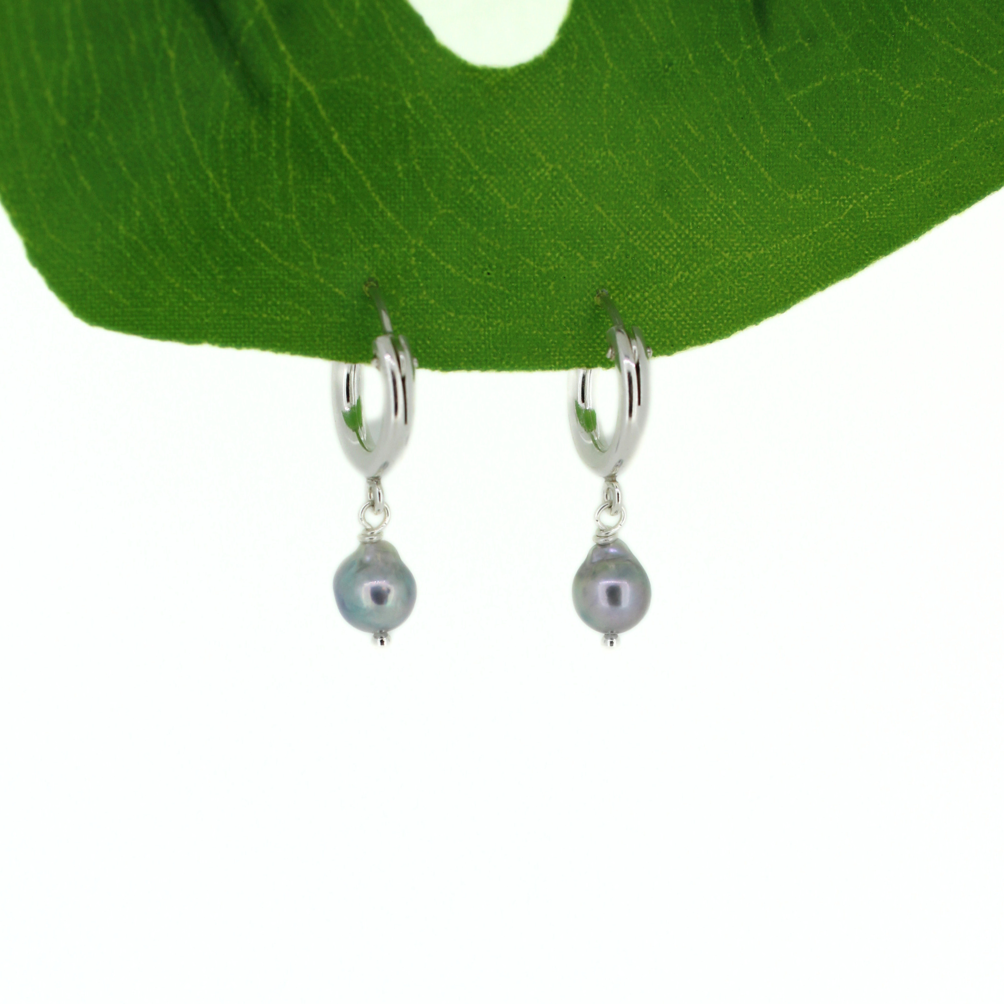 Sterling Silver Blue Akoya Pearl 12mm Hoops