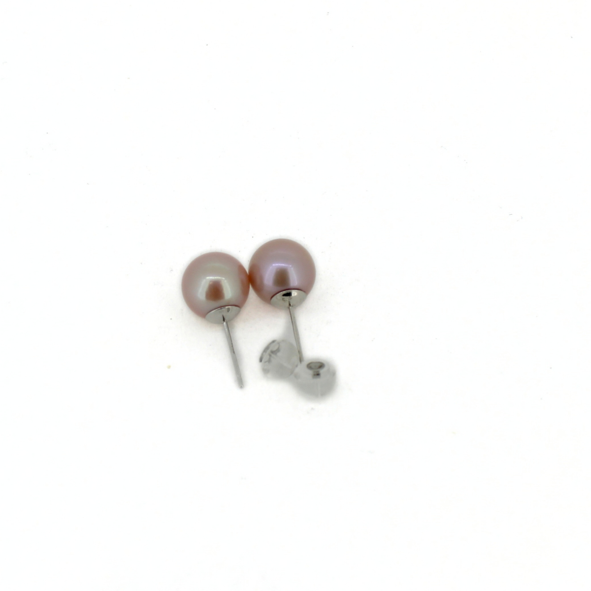 Sterling silver pink pearl stud earrings with silicone covered butterfly backs