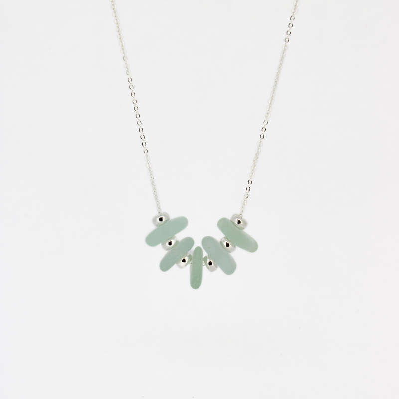 Brianne & Co. sterling silver blue sea glass floating necklace