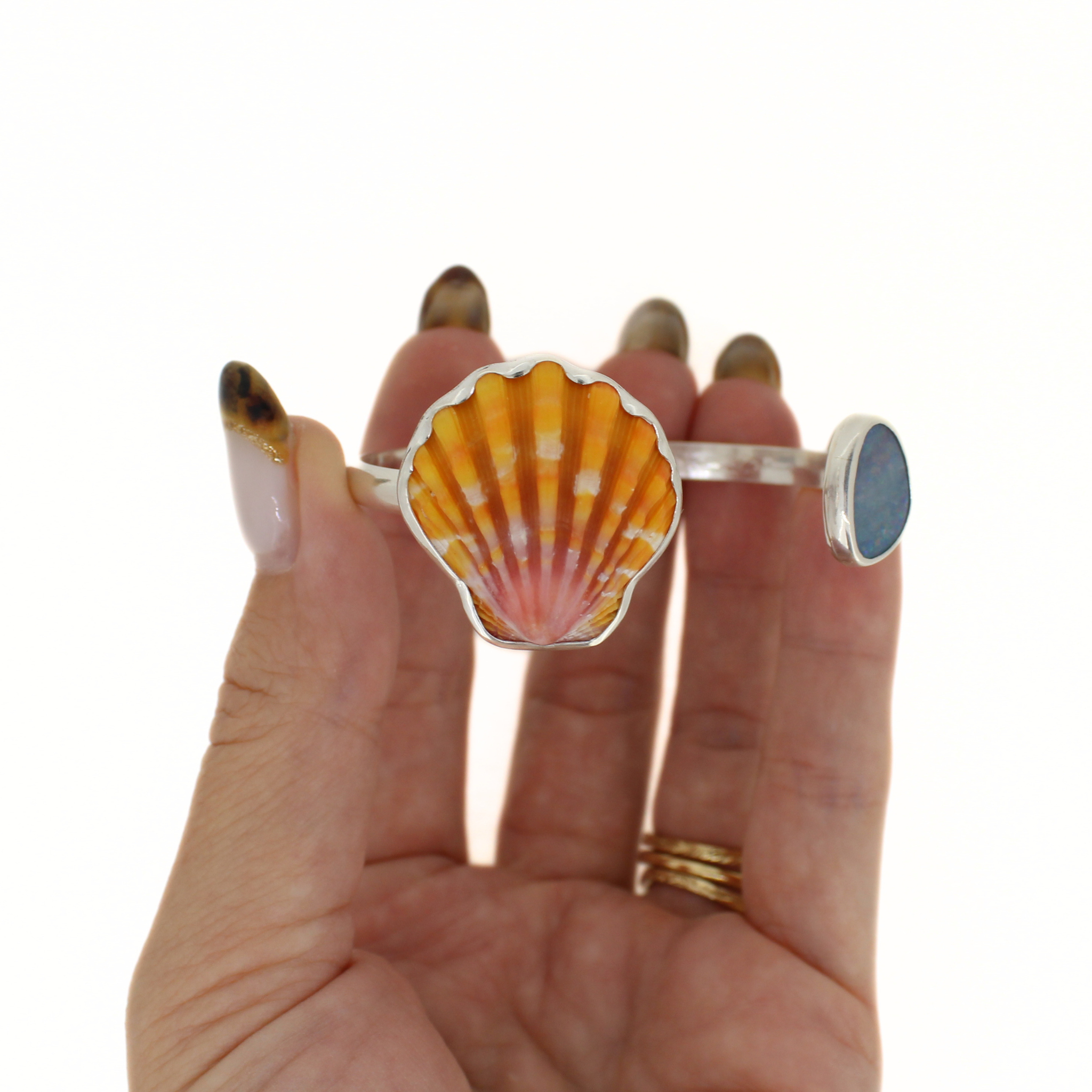 Silver Sunrise Shell & Australian Opal Cuff
